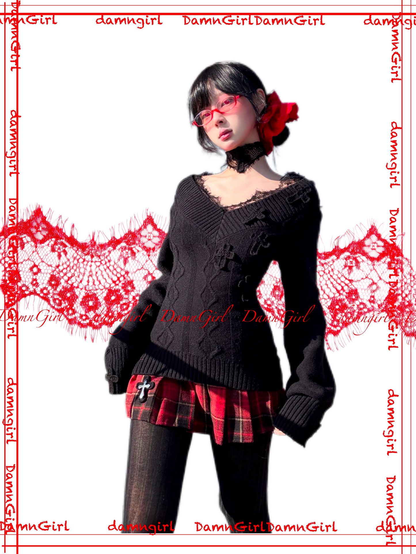 Black Lace Crochet Cross choker