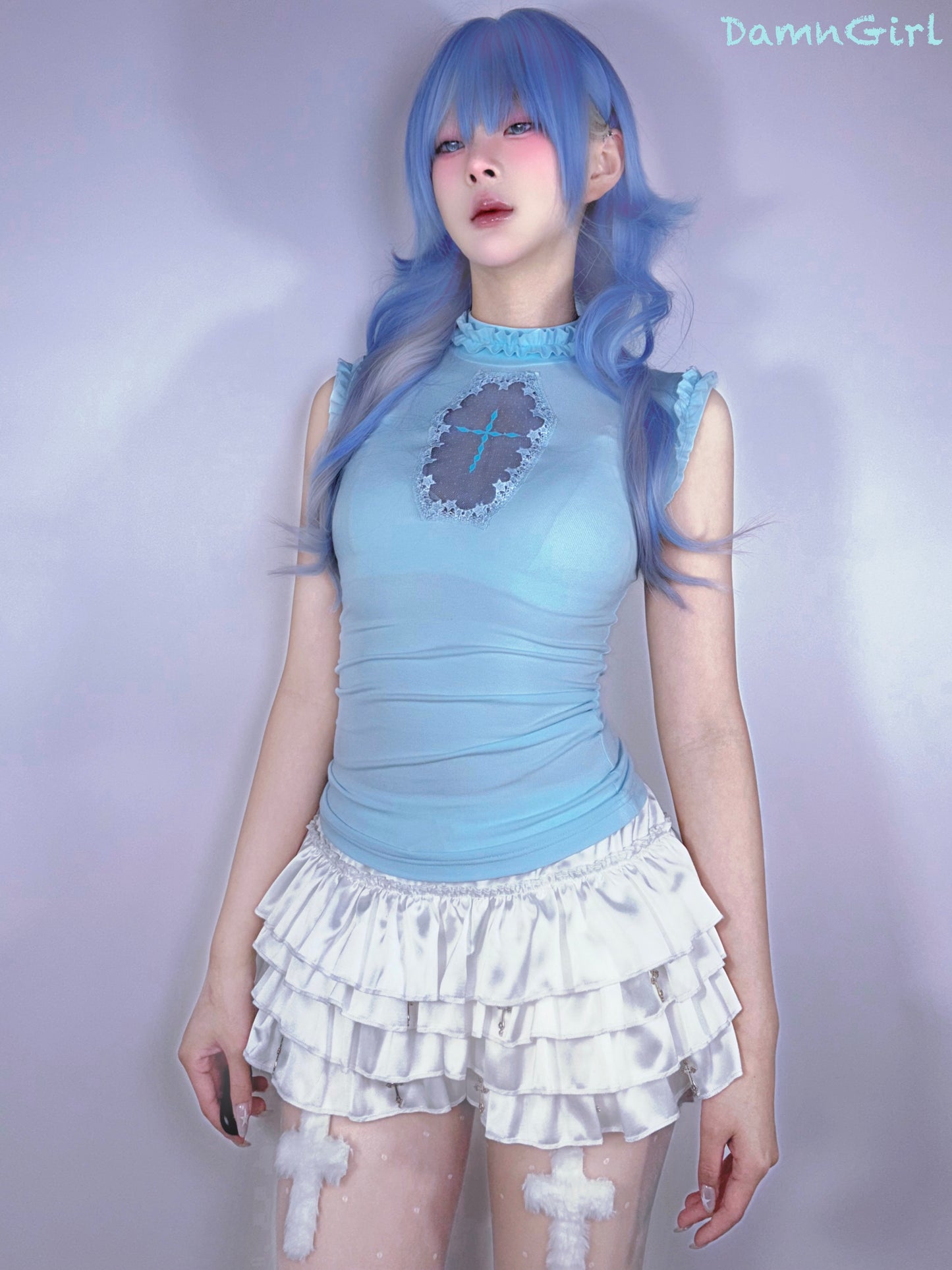 Stella Cross Cut-out Tank Top - Baby Blue