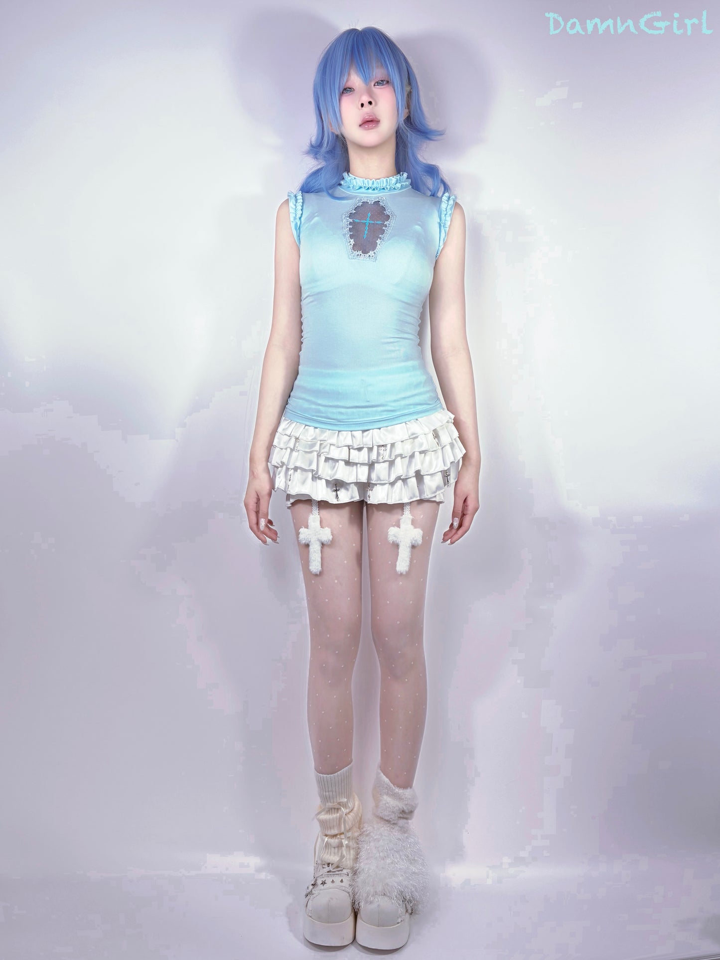 Stella Cross Cut-out Tank Top - Baby Blue