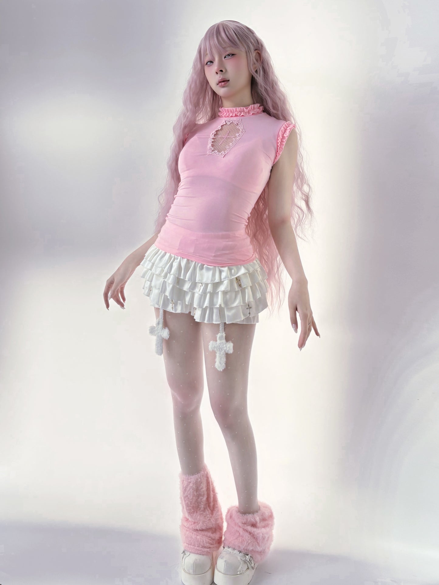 Stella Cross Cut-out Tank Top - Baby Pink