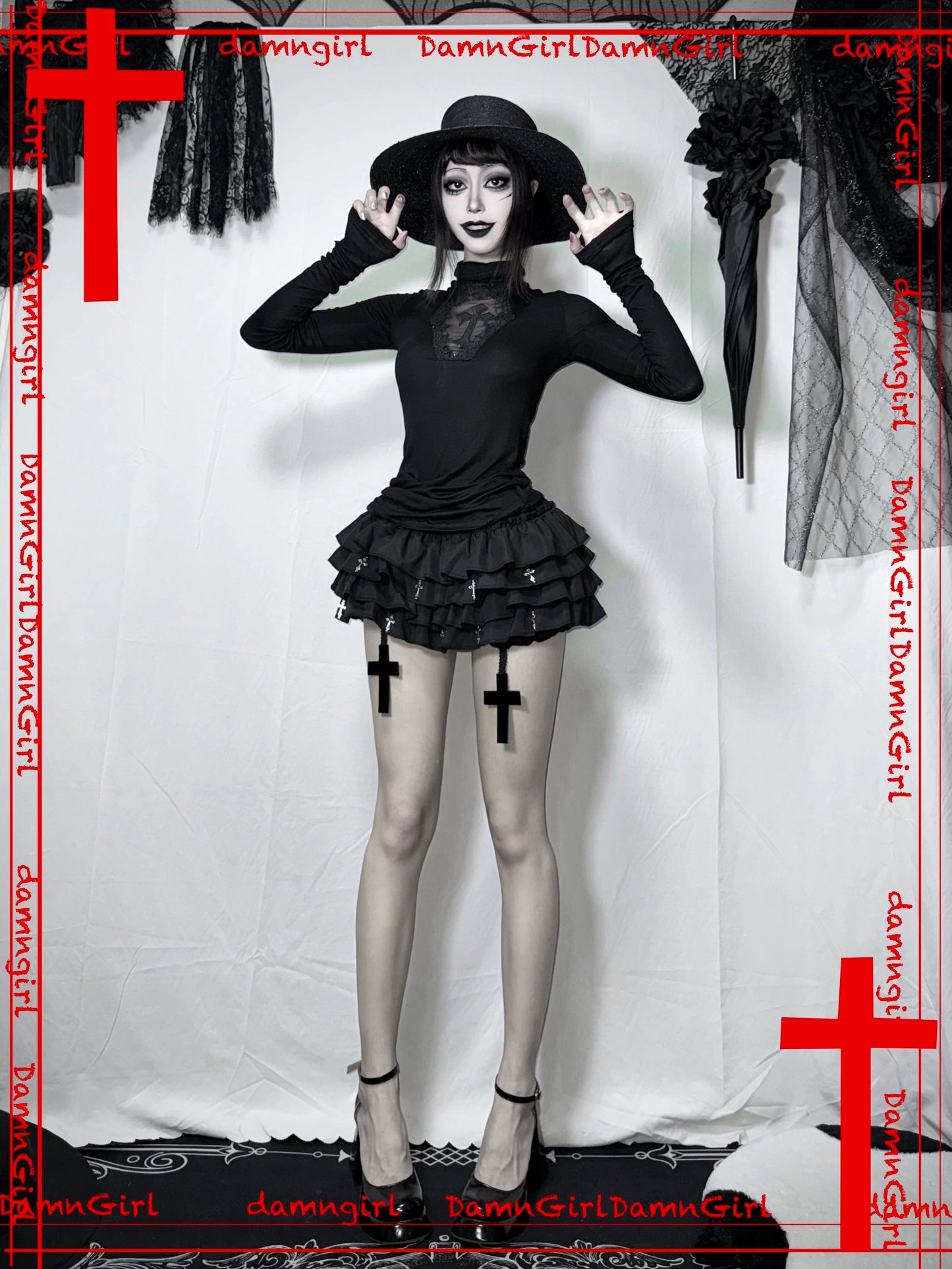 ✞ Dark Gothic Cross Cut-out Top