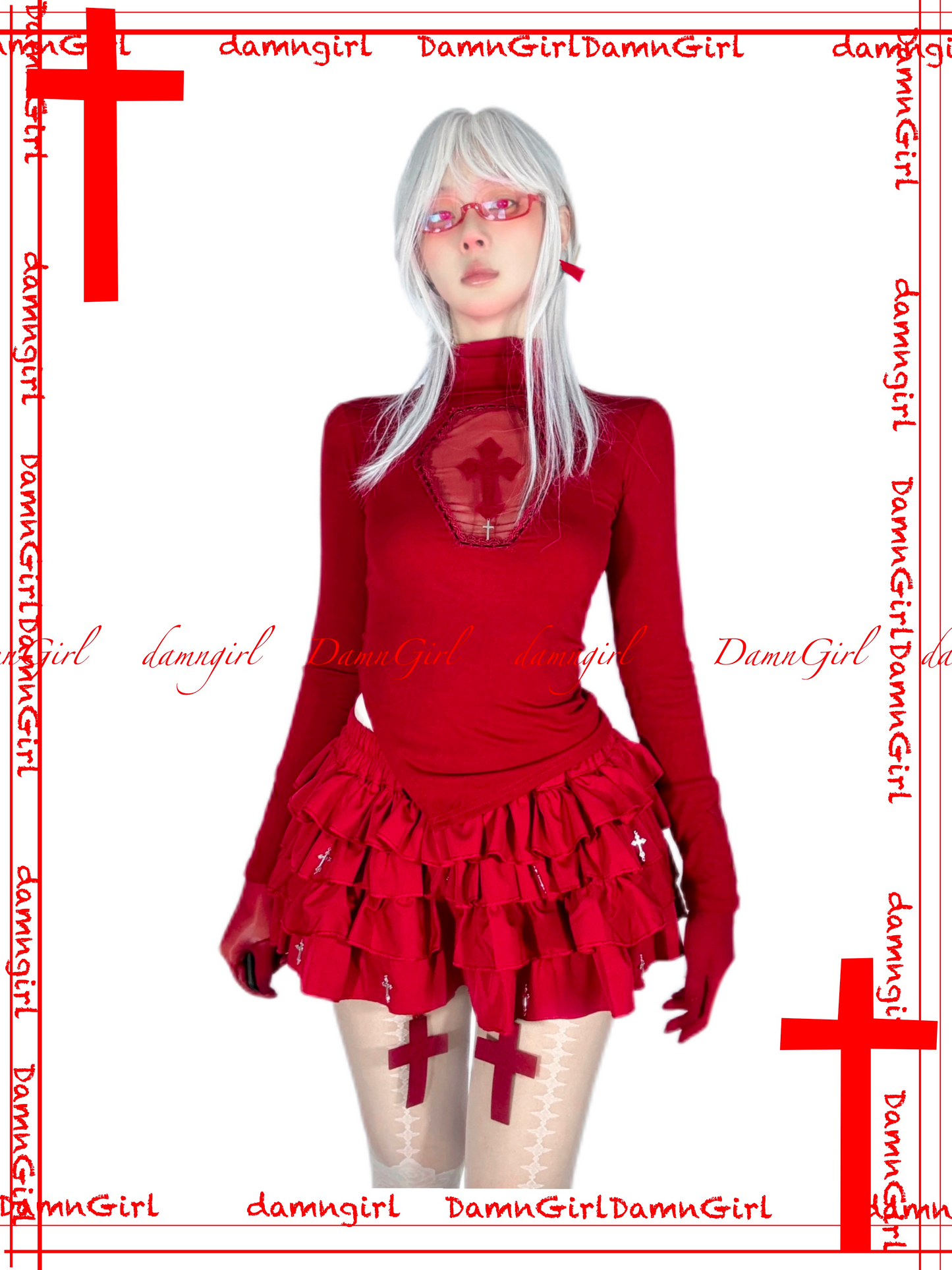 Bloody Cross Skirt with Tiered Ruffle Bloomers-Damn Girl