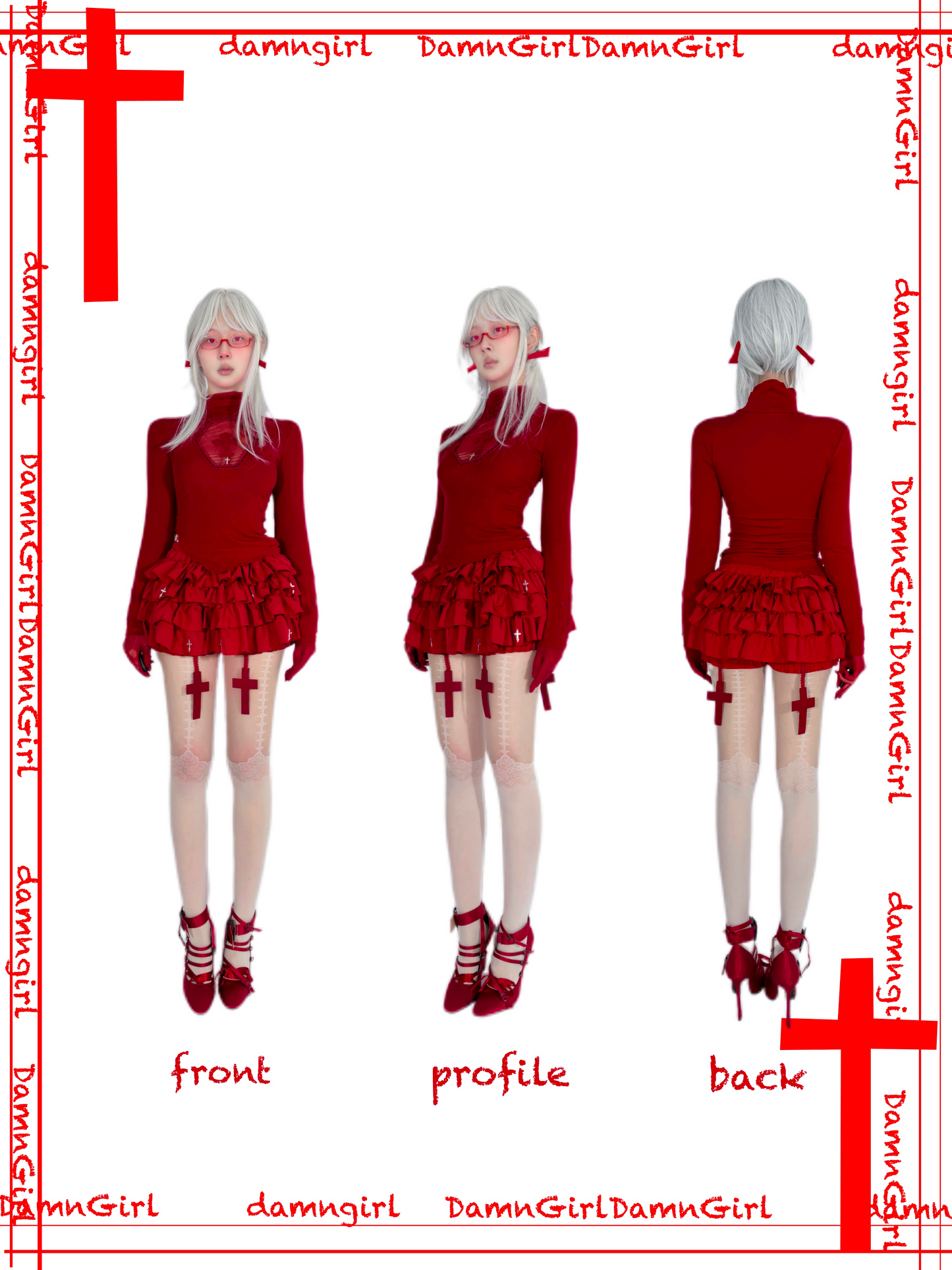 Bloody Cross Skirt with Tiered Ruffle Bloomers-Damn Girl