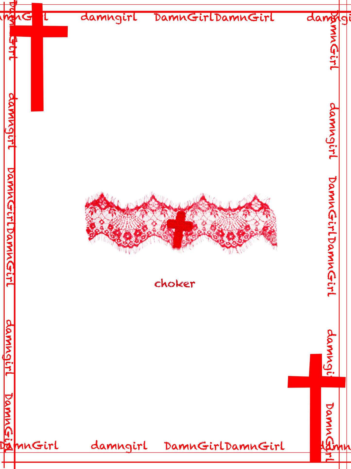 Red Lace Crochet Cross Choker-Damn Girl