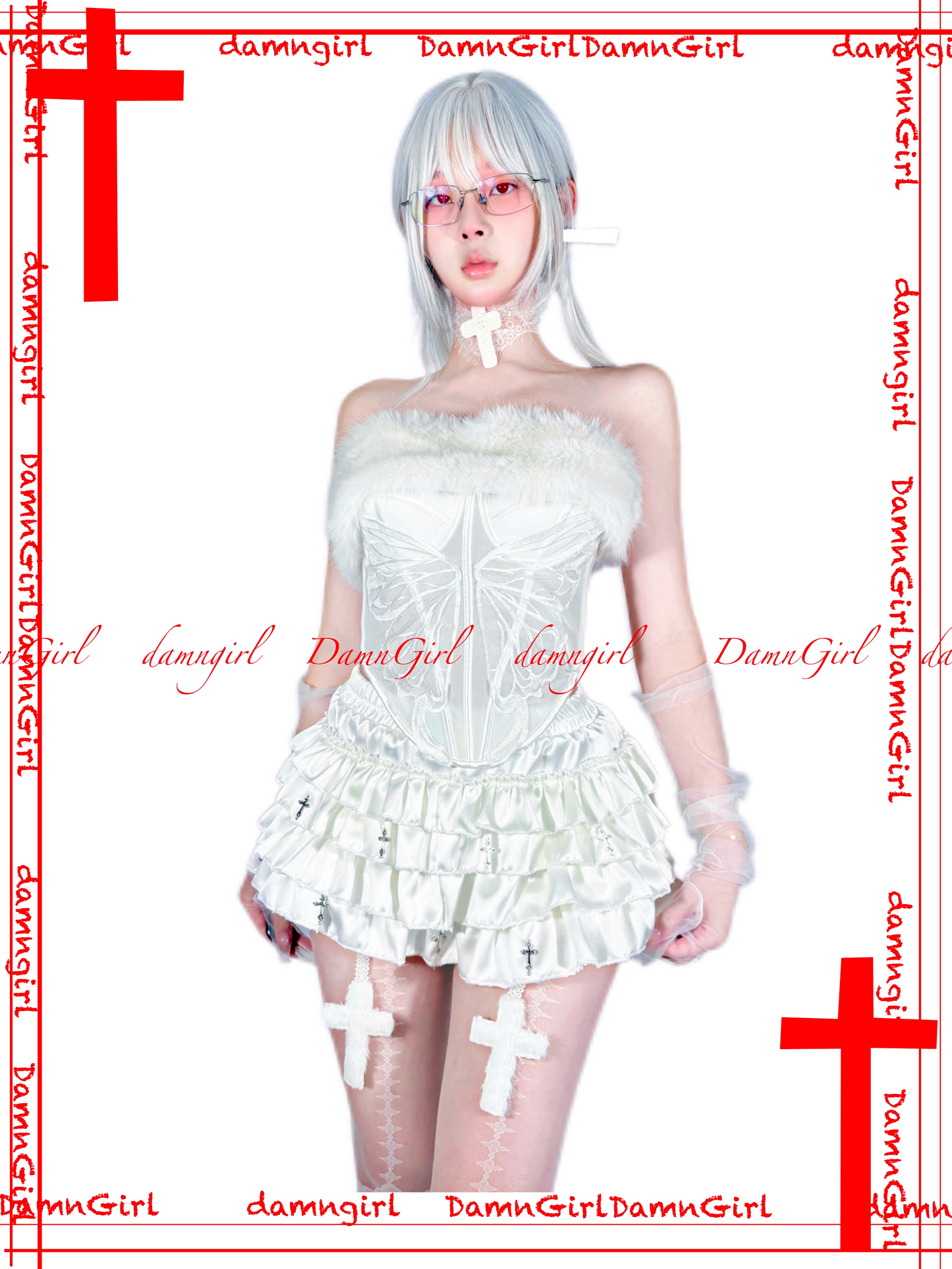 White Lace Crochet Cross choker-Damn Girl