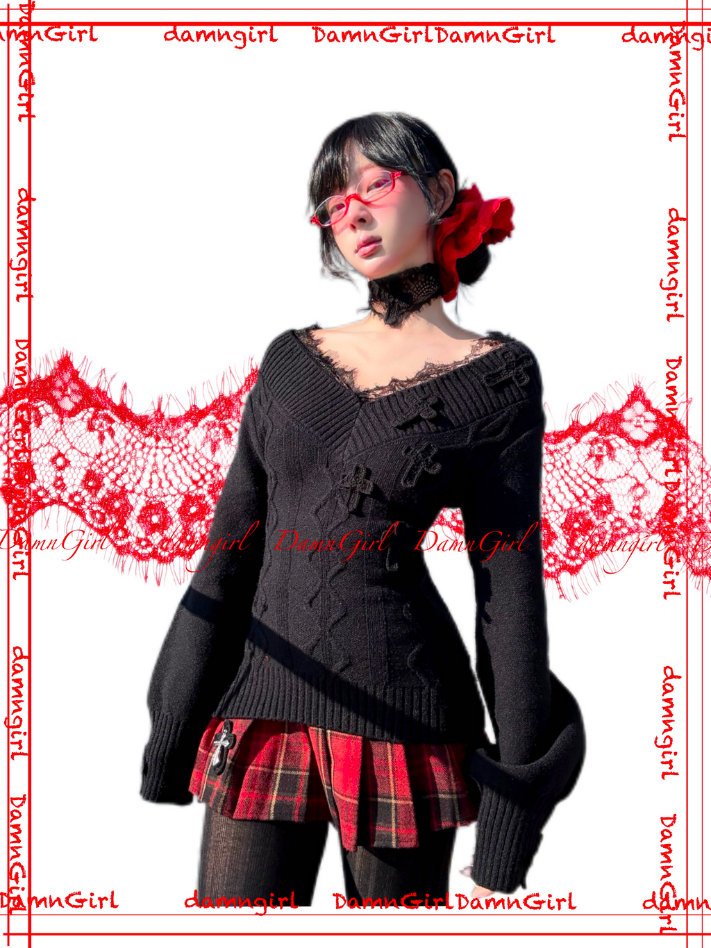Black Lace Crochet Cross Choker