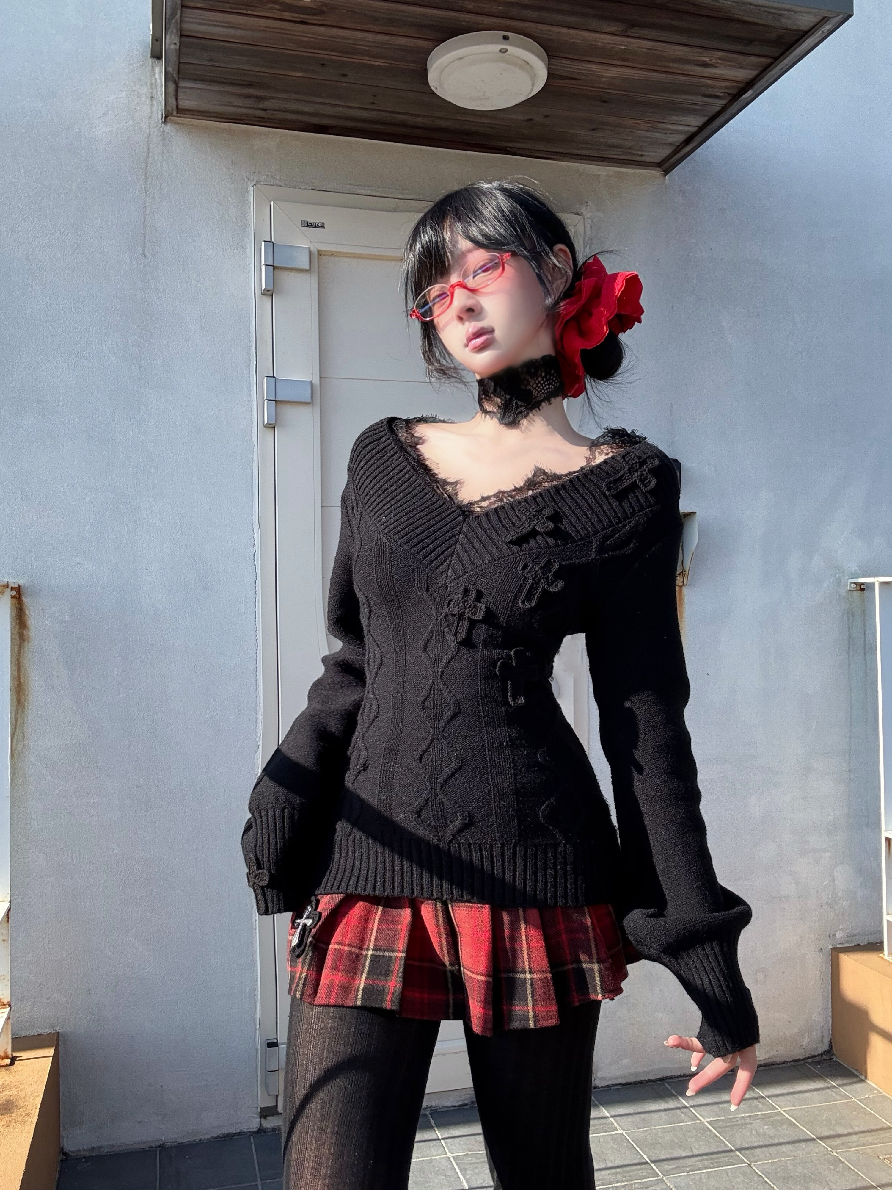 ✞ Black Lace Crochet Cross Choker