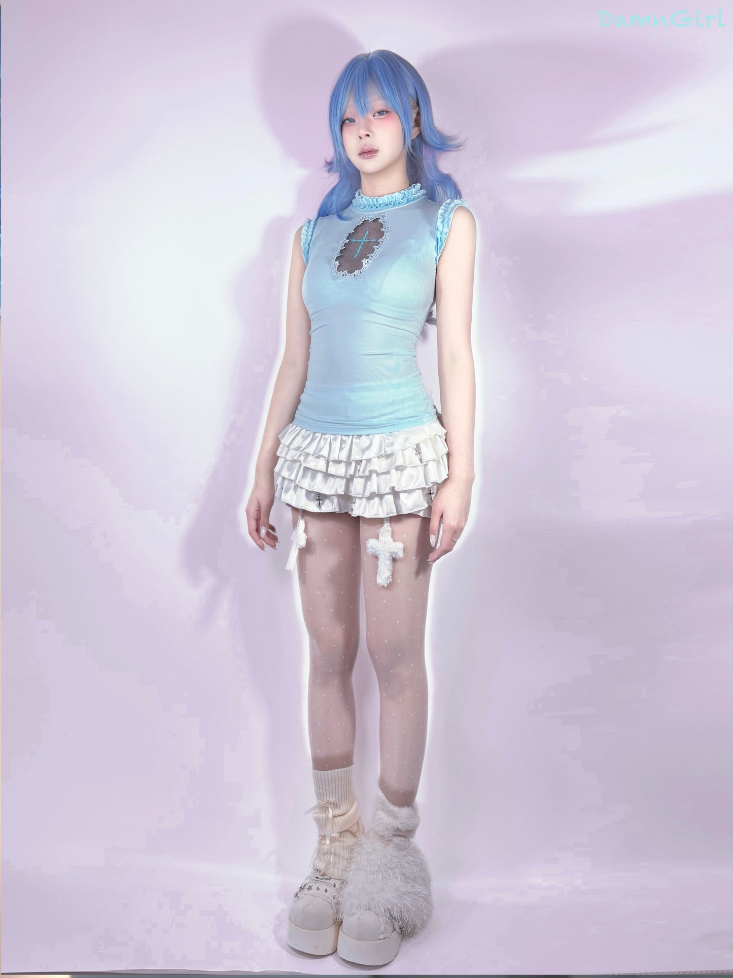 Stella Cross Cut-out Tank Top - Baby Blue