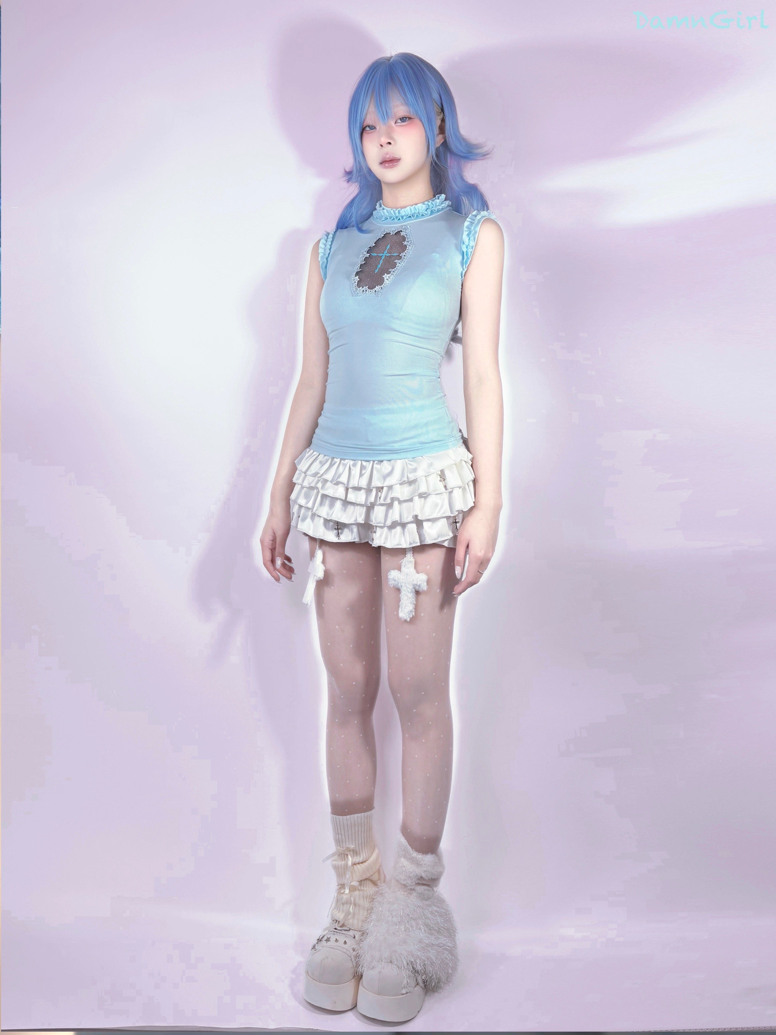 ✦ Stella Cross Cut-out Tank Top - Baby Blue