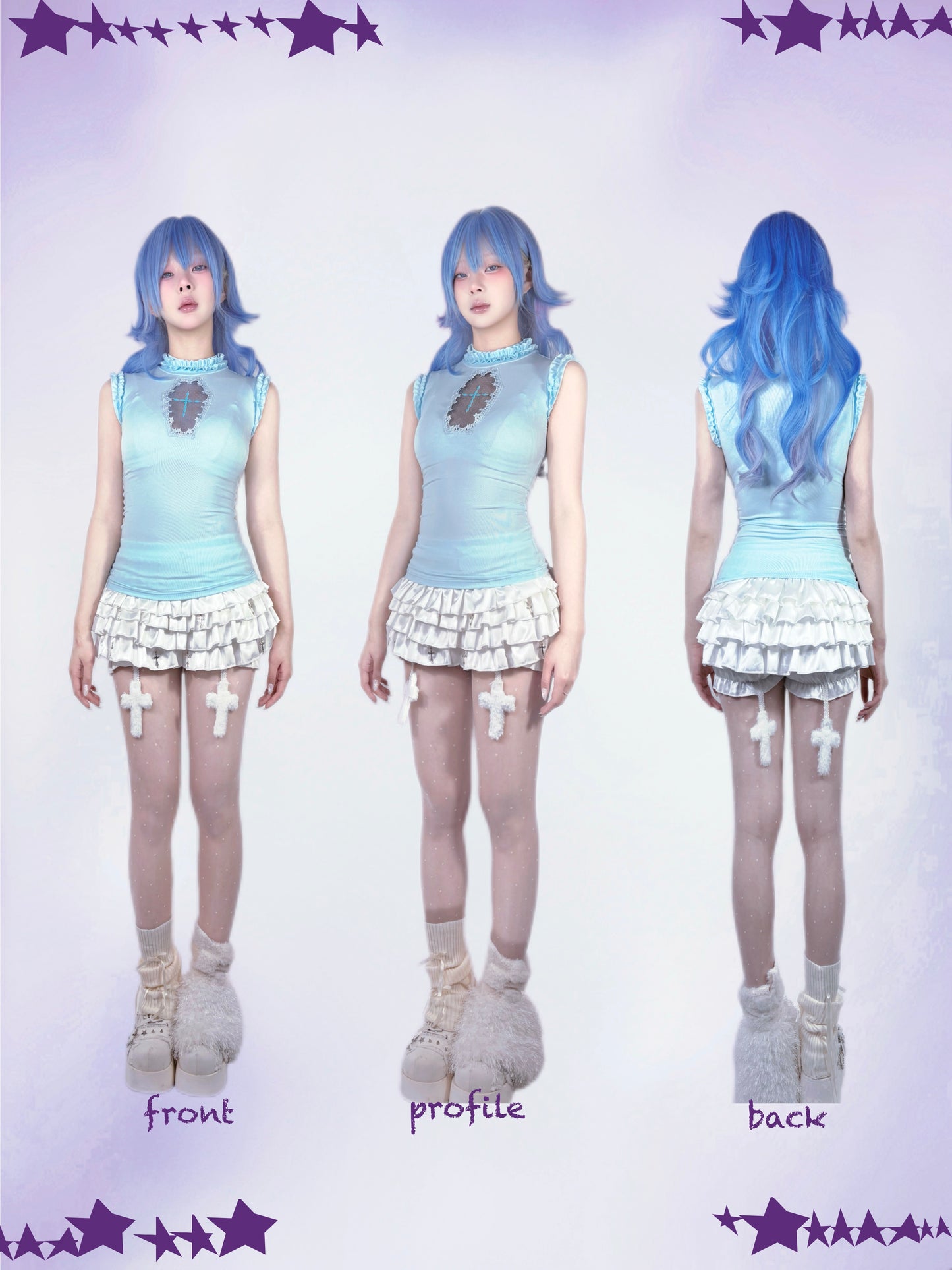 Stella Cross Cut-out Tank Top - Baby Blue