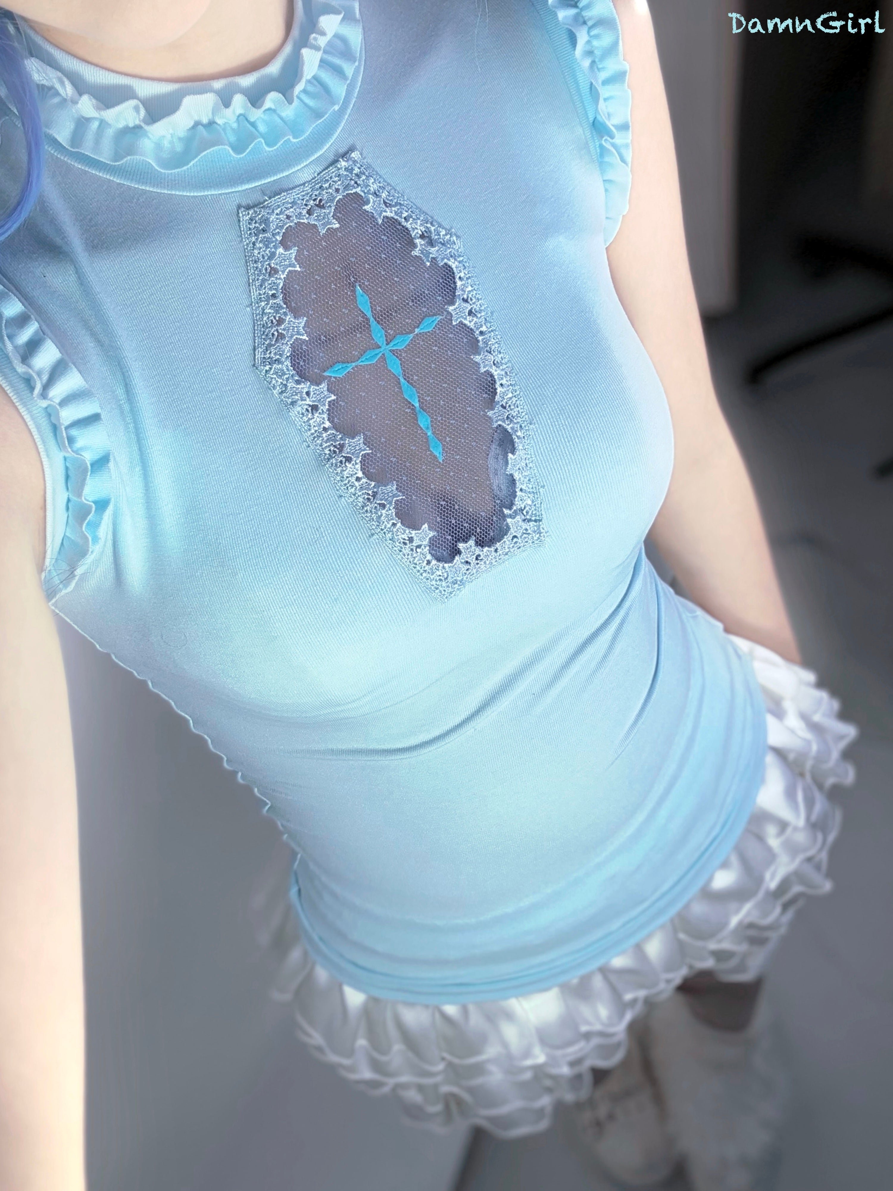 ✦ Stella Cross Cut-out Tank Top - Baby Blue