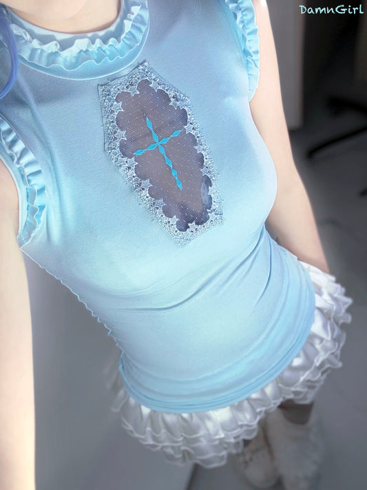 Stella Cross Cut-out Tank Top - Baby Blue