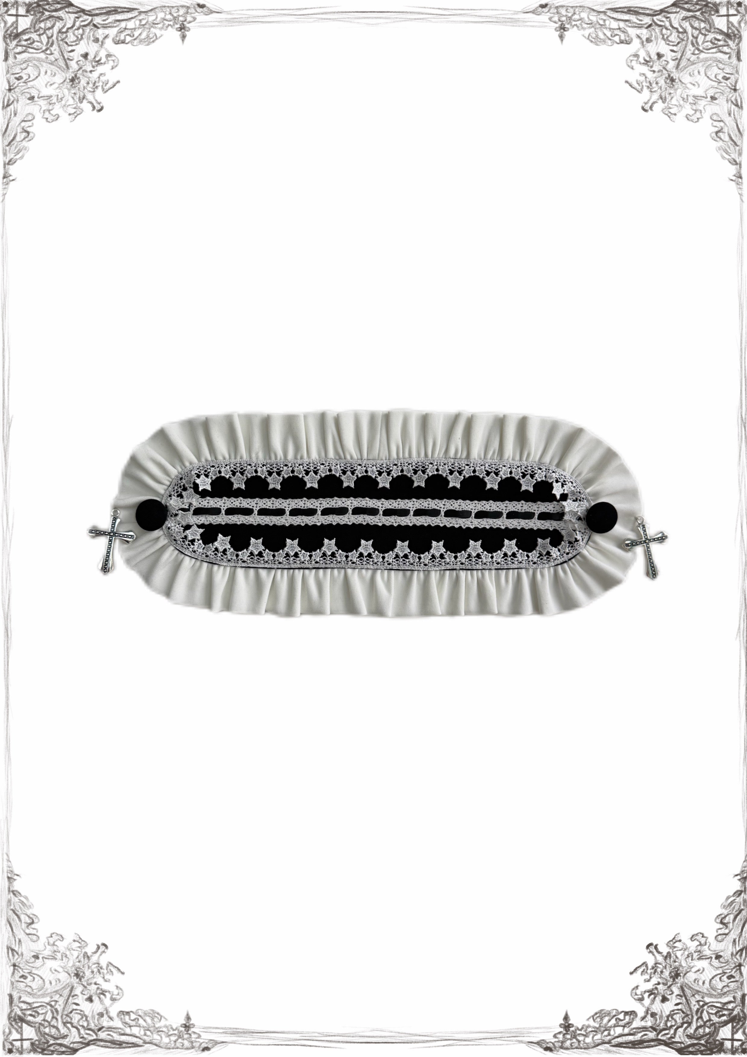 White gothic lace maid headband with soft goth and maidcore aesthetic