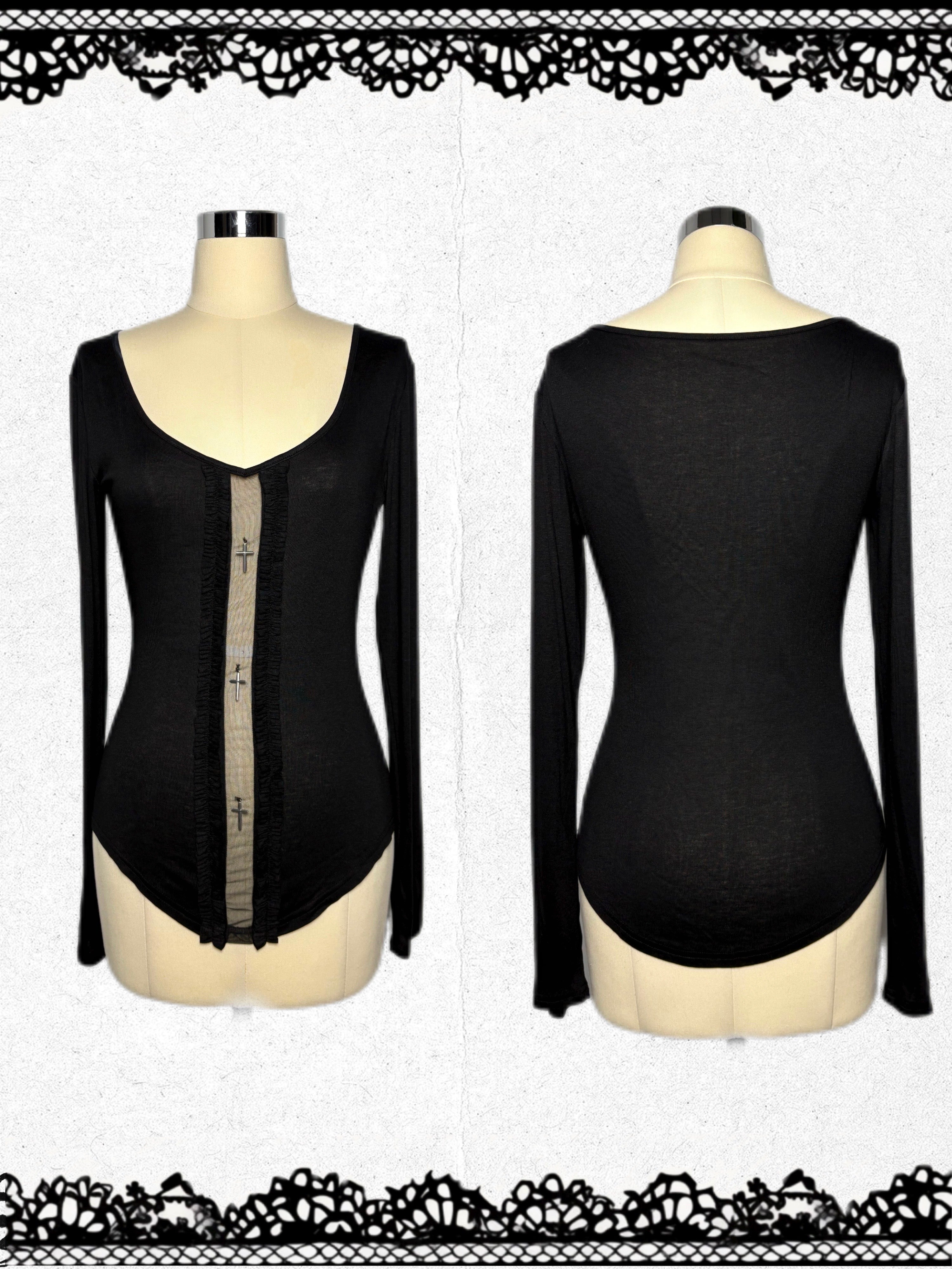 Ψ HellRift Sheer V-neck Long Sleeve Top