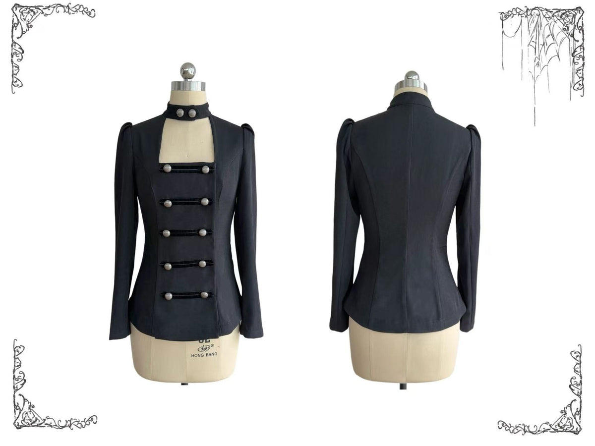Black gothic double-breasted blazer front and back