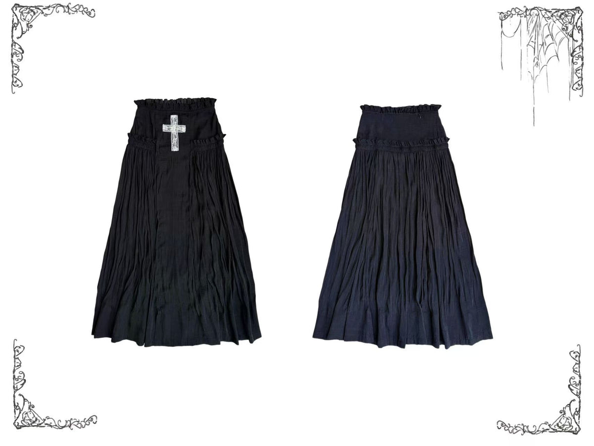Black gothic maxi skirt with cross detail
