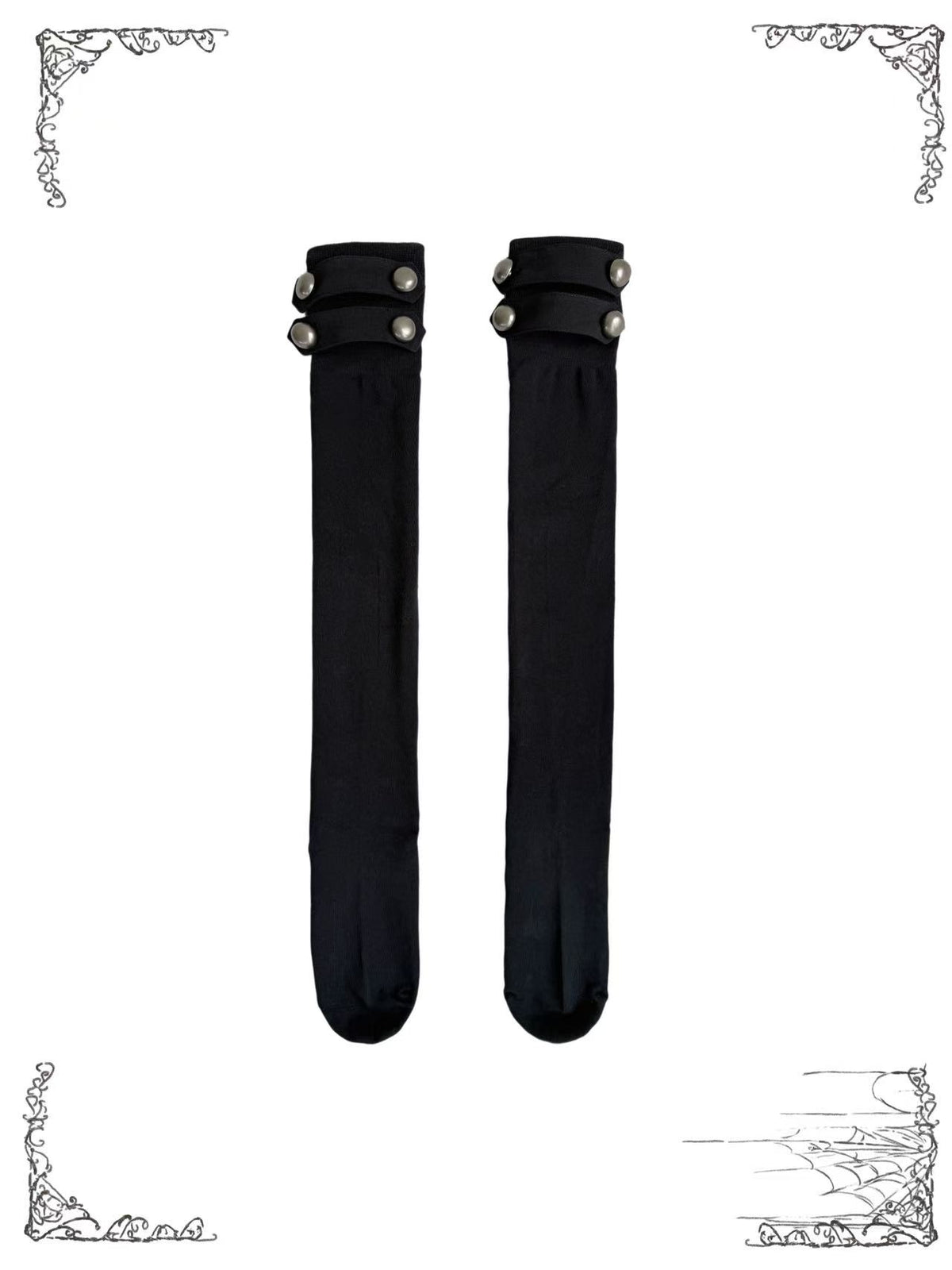 Black gothic thigh-high socks with strap details