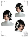 Black gothic cross hair clips with cross details