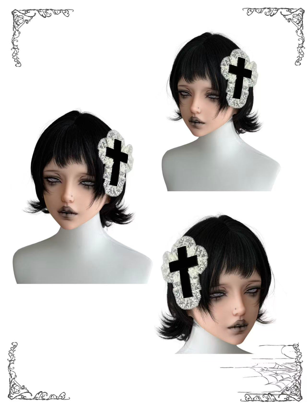 Black gothic cross hair clips with cross details