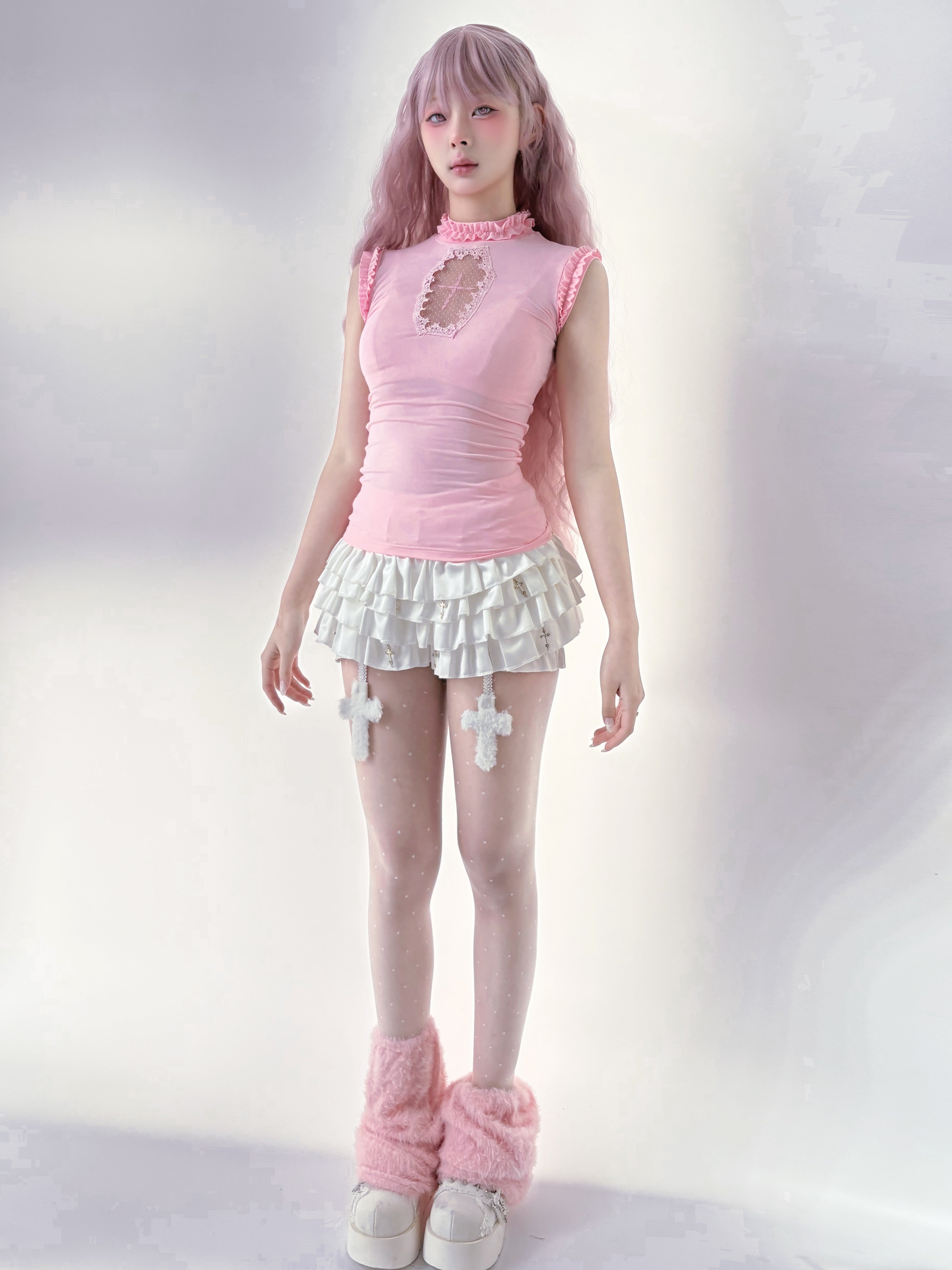 ✦ Stella Cross Cut-out Tank Top - Baby Pink
