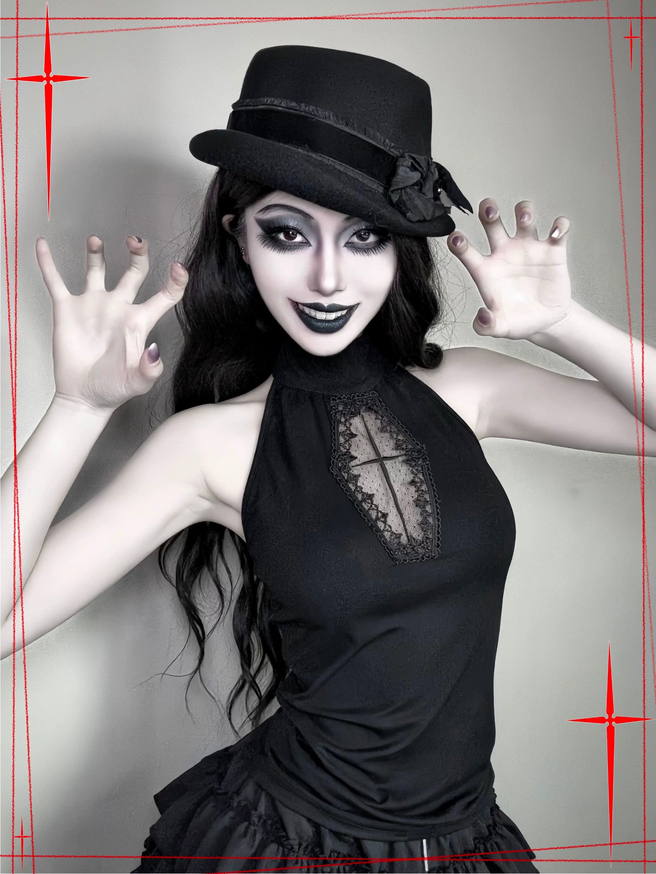 𖤓 Sanctioned Dark Cross Halter Top with Open Back