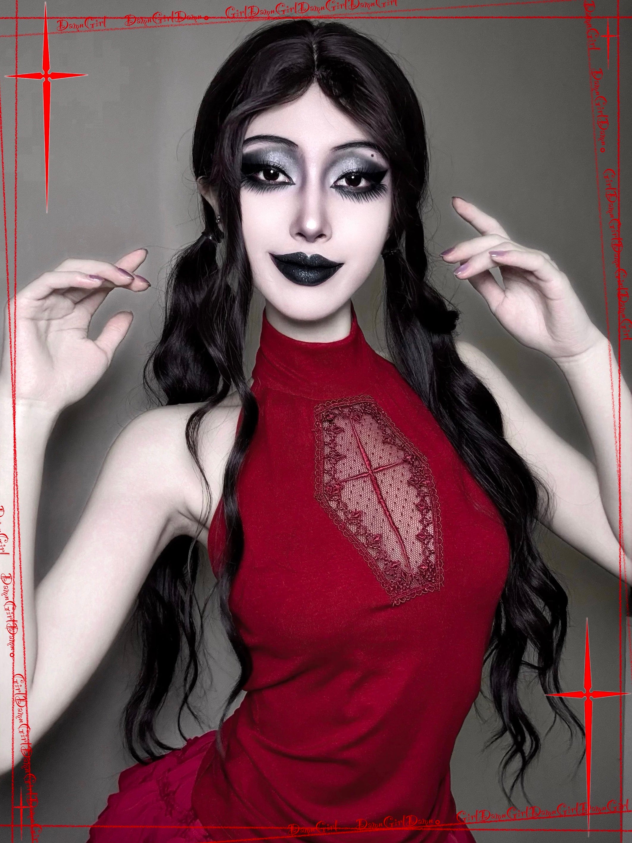 𖤓 Sanctioned Bloody Cross Halter Top with Open Back