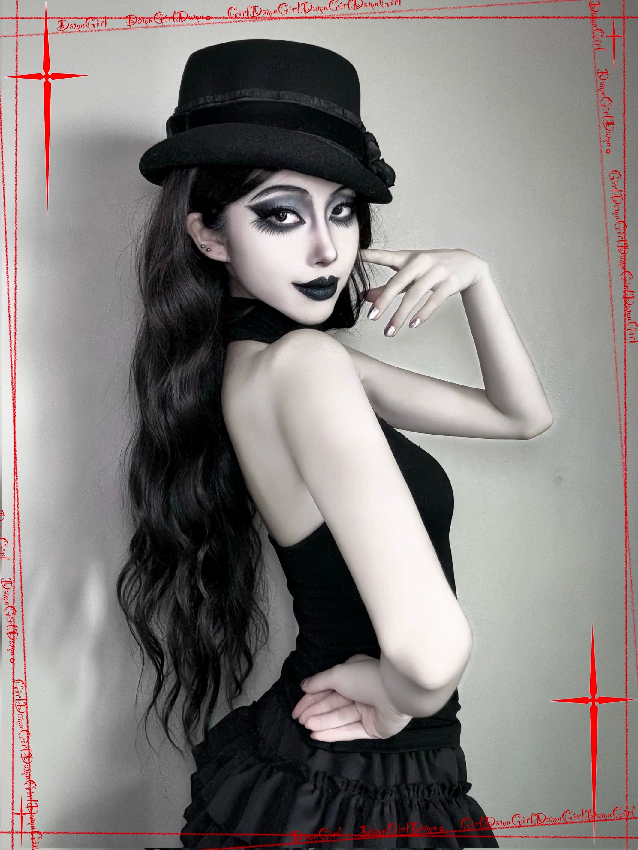 𖤓 Sanctioned Dark Cross Halter Top with Open Back