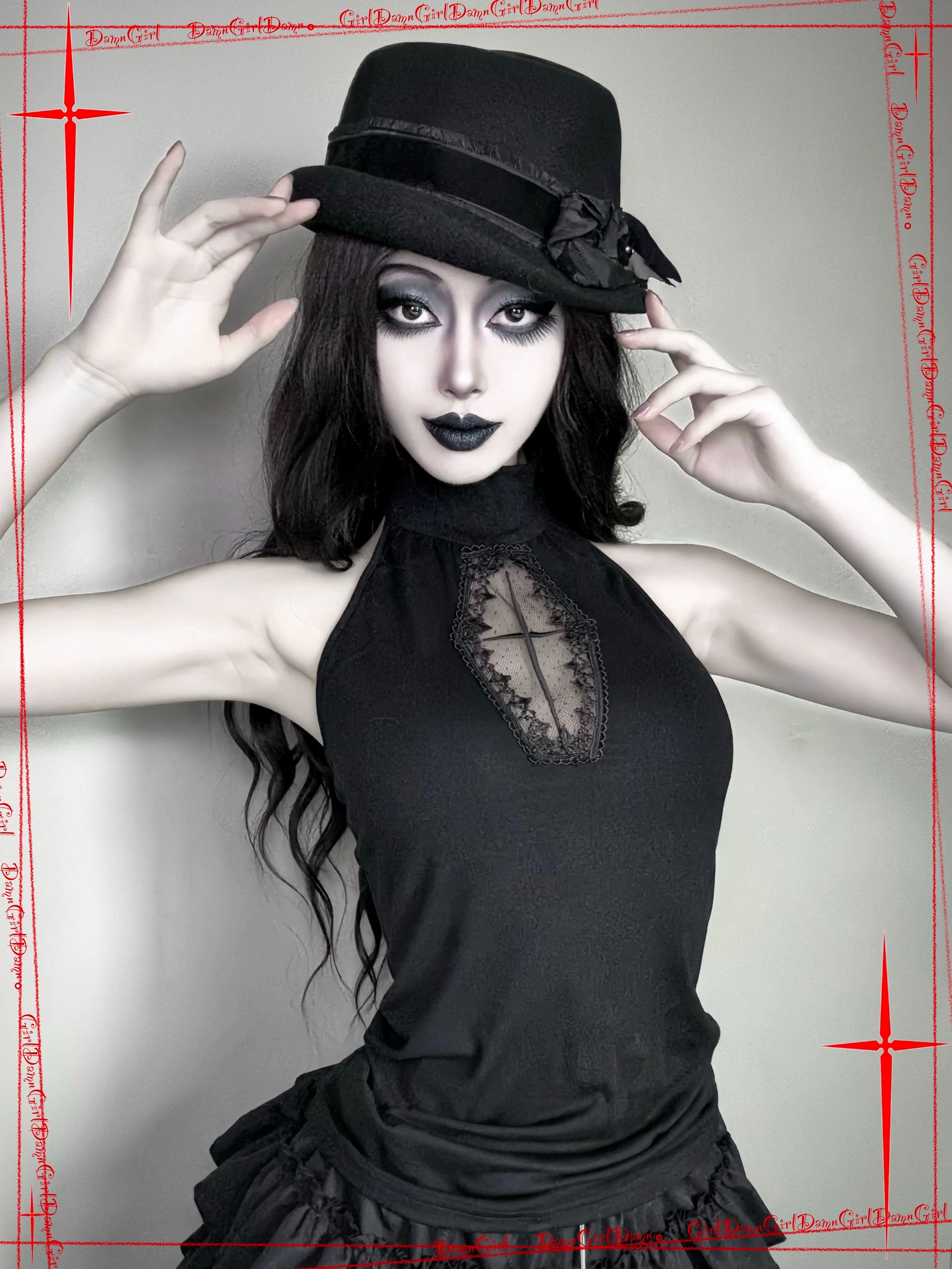 𖤓 Sanctioned Dark Cross Halter Top with Open Back