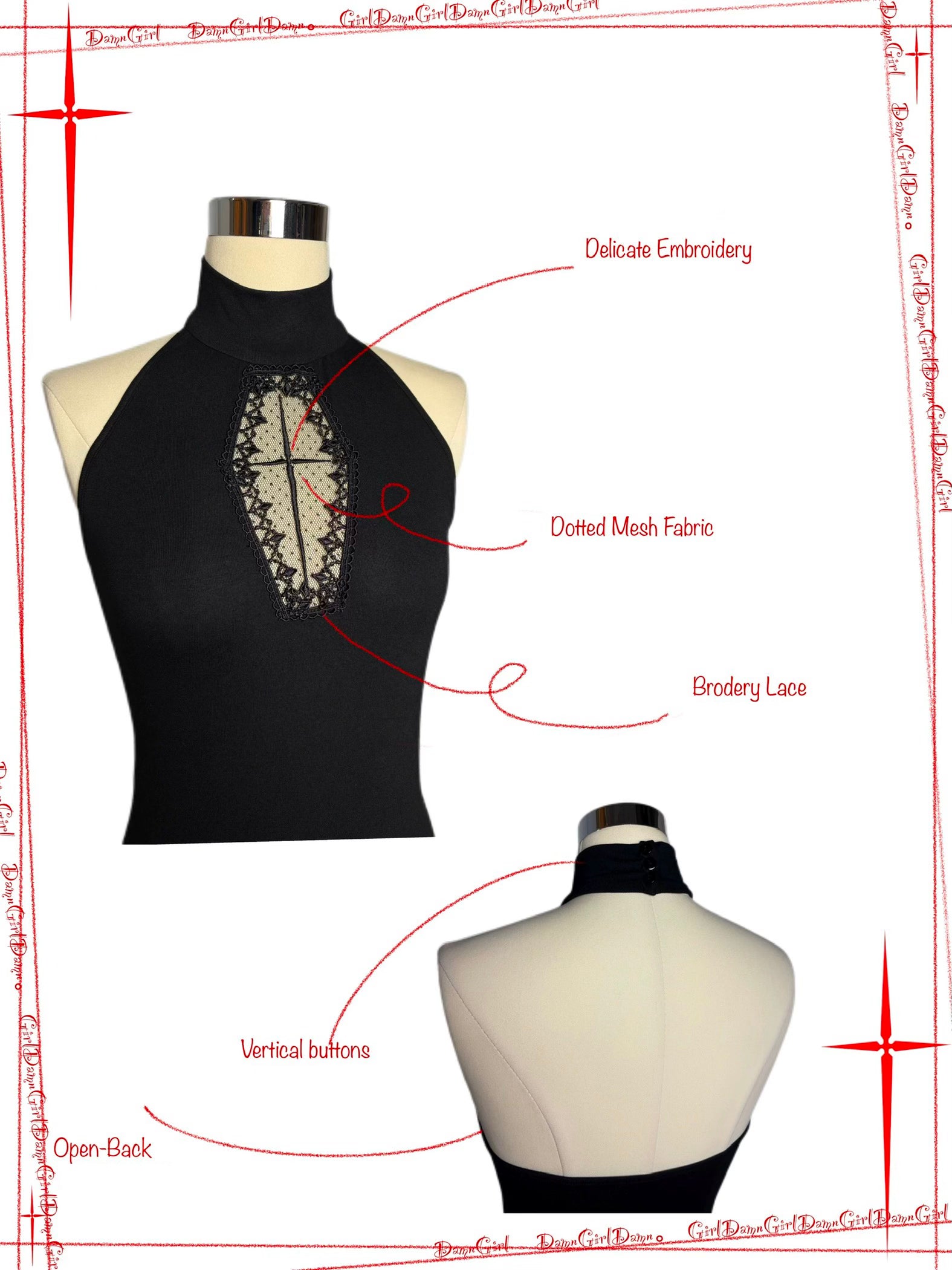 𖤓 Sanctioned Dark Cross Halter Top with Open Back