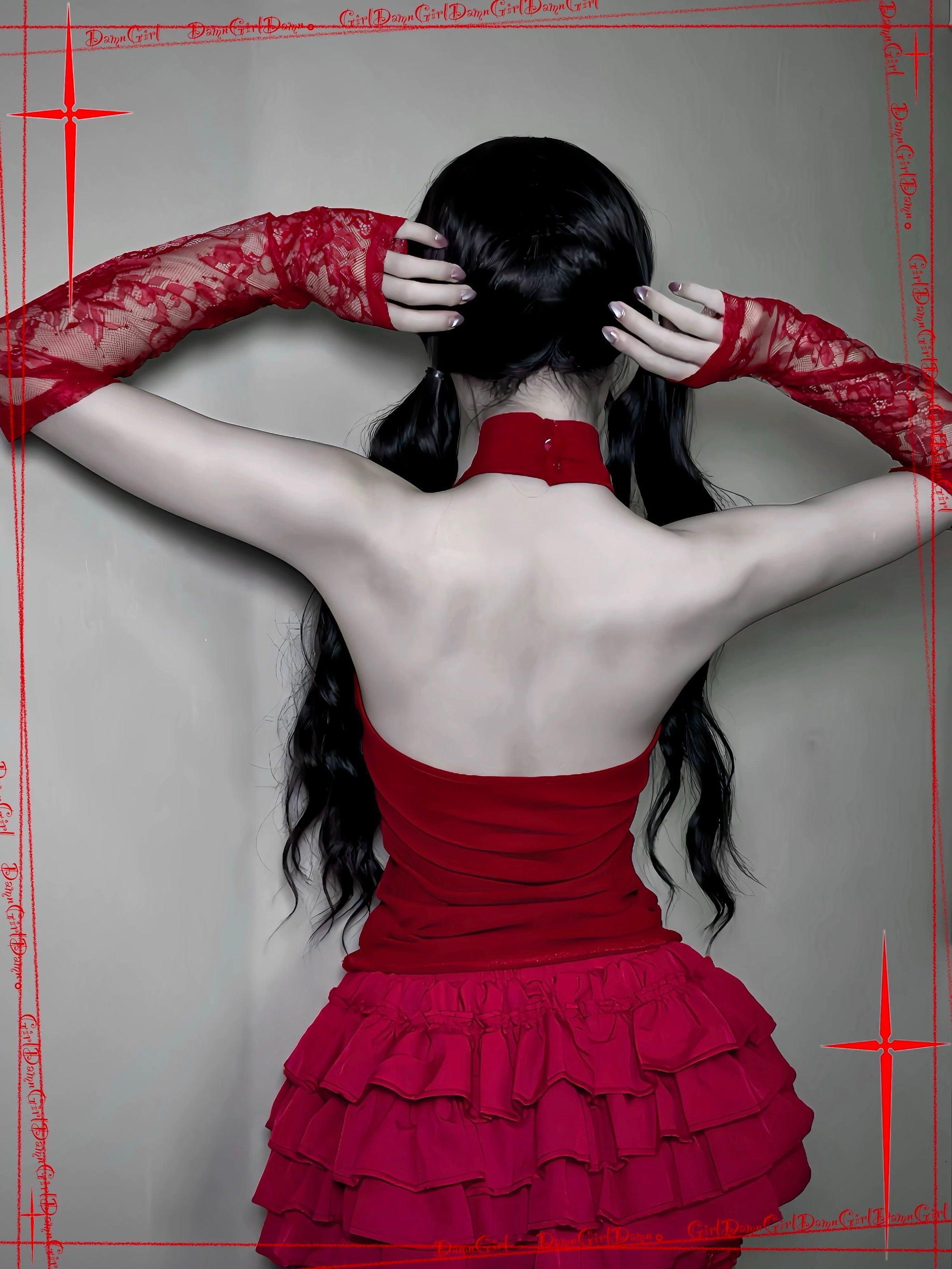 𖤓 Sanctioned Bloody Cross Halter Top with Open Back