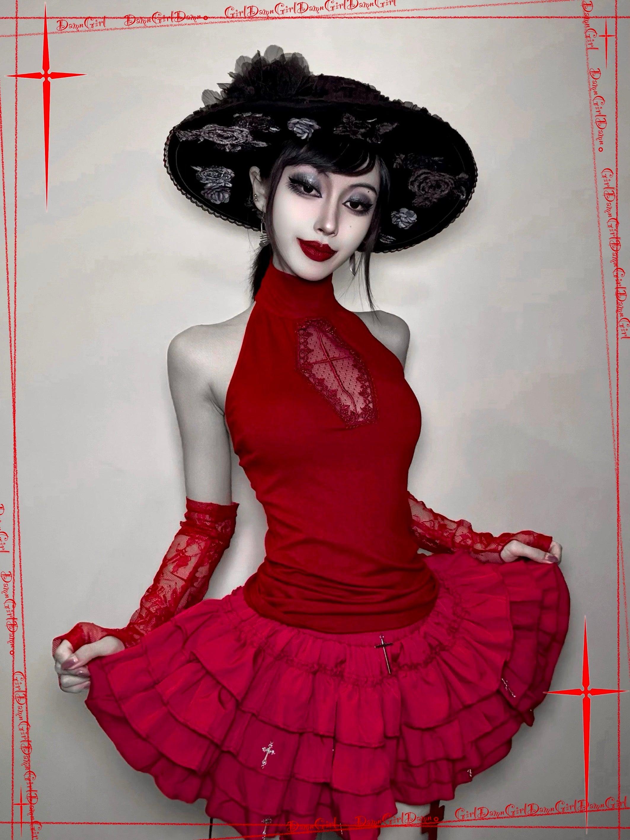 𖤓 Sanctioned Bloody Cross Halter Top with Open Back