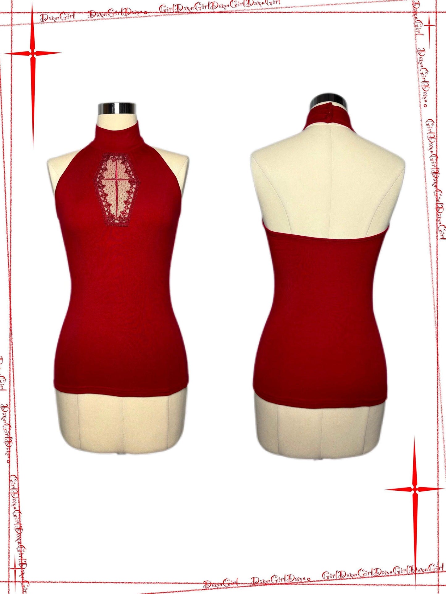 𖤓 Sanctioned Bloody Cross Halter Top with Open Back