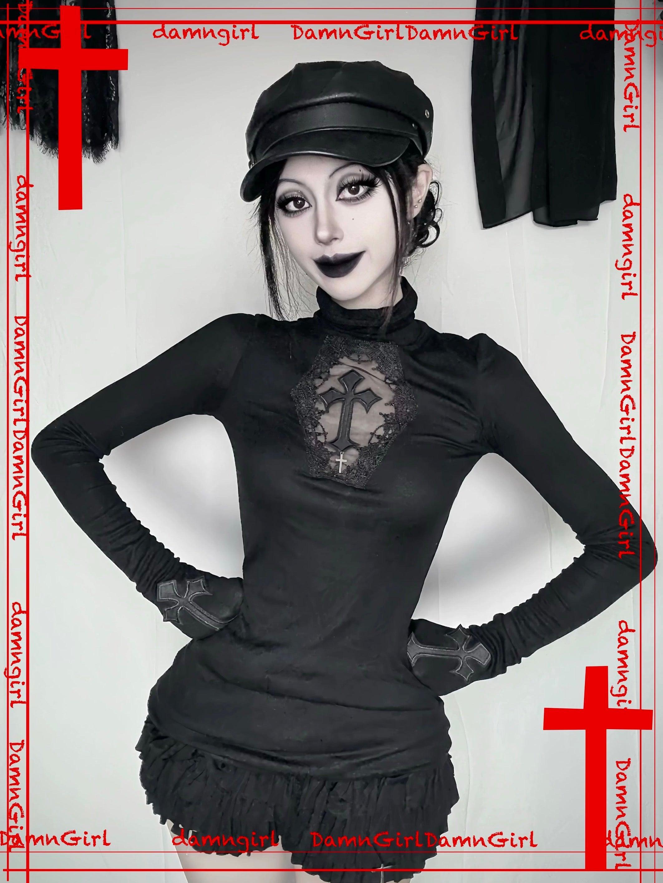 ✞ Dark Gothic Cross Cut-out Top