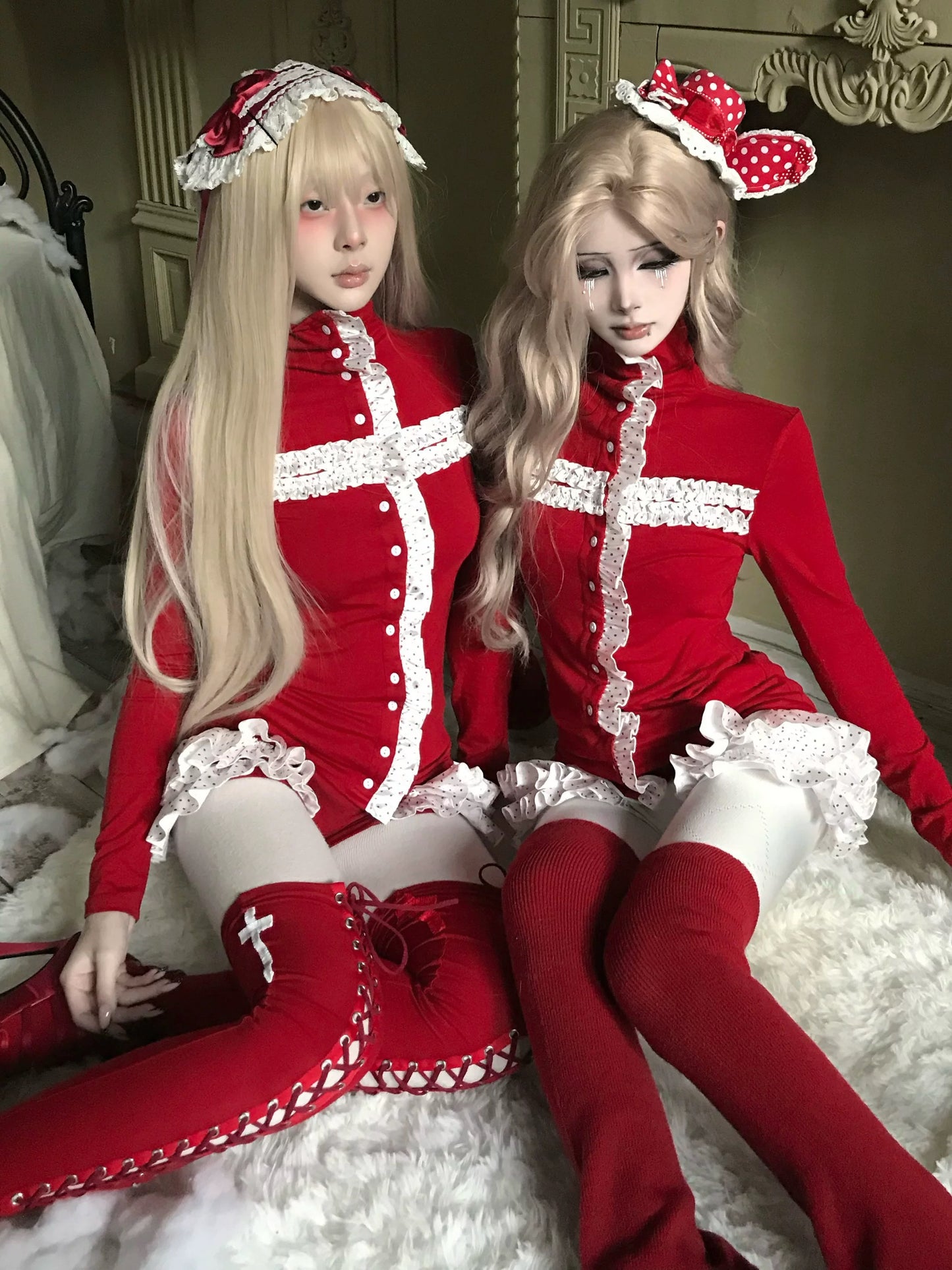 ❅ Dotty Cross Top - Christmas Red