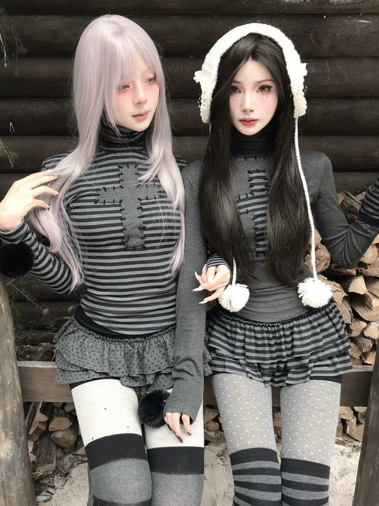 ᛝ Punto Croce II Striped Turtleneck Top