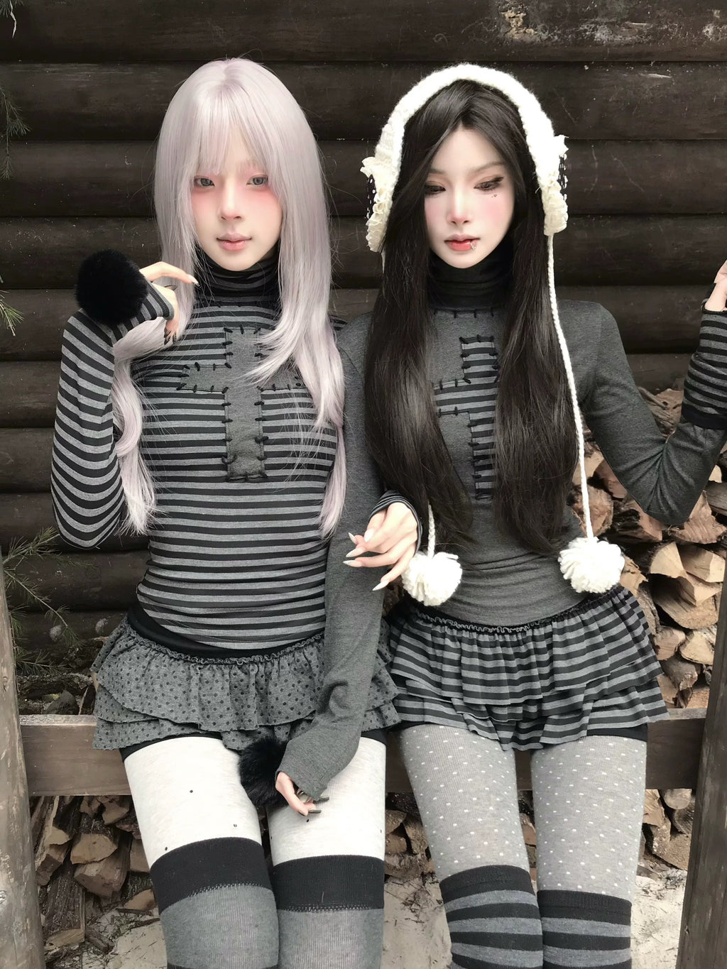 ᛝ プント・クローチェ II ストライプ タートルネック トップ