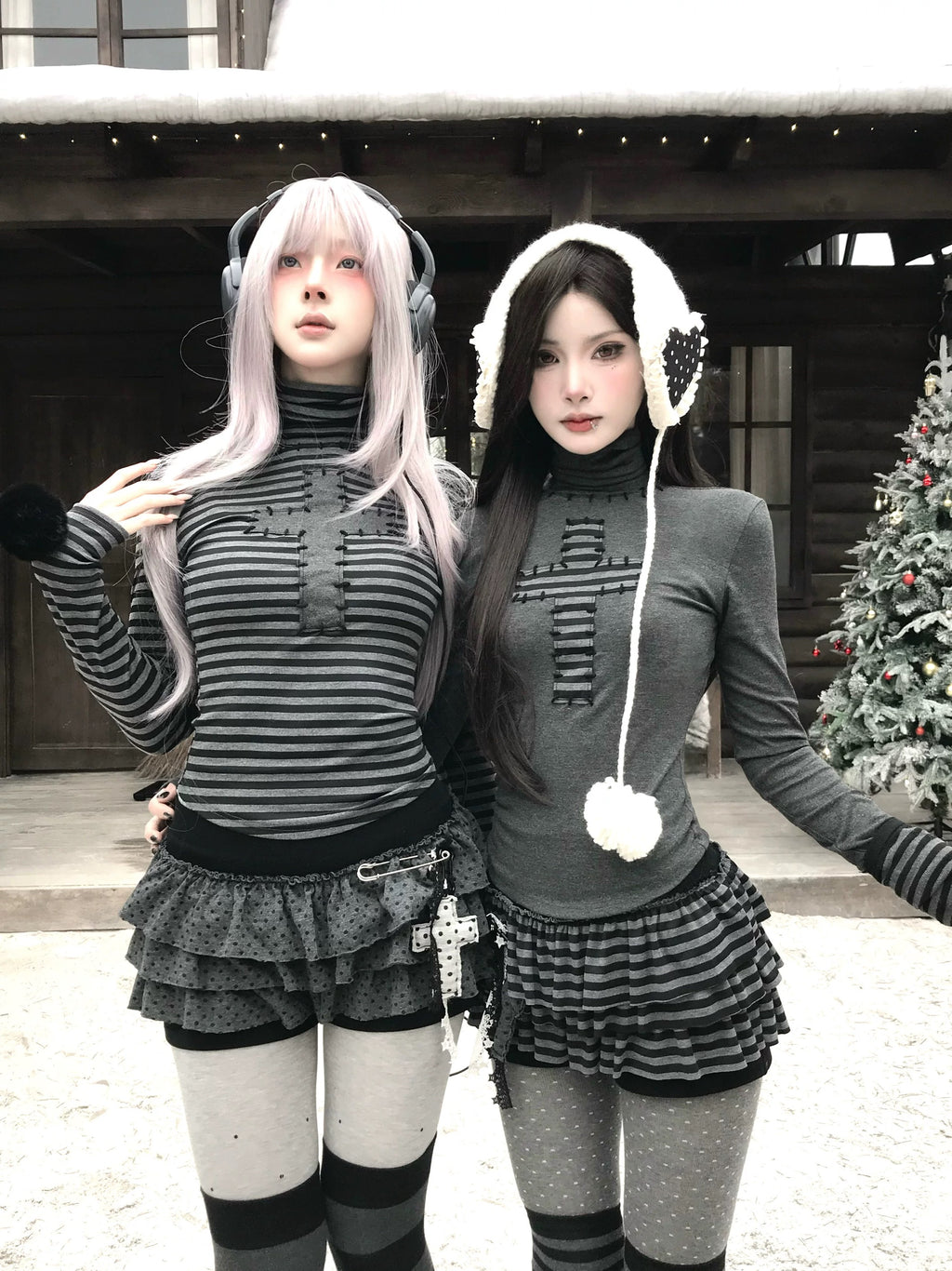 ᛝ プント・クローチェ II ストライプ タートルネック トップ