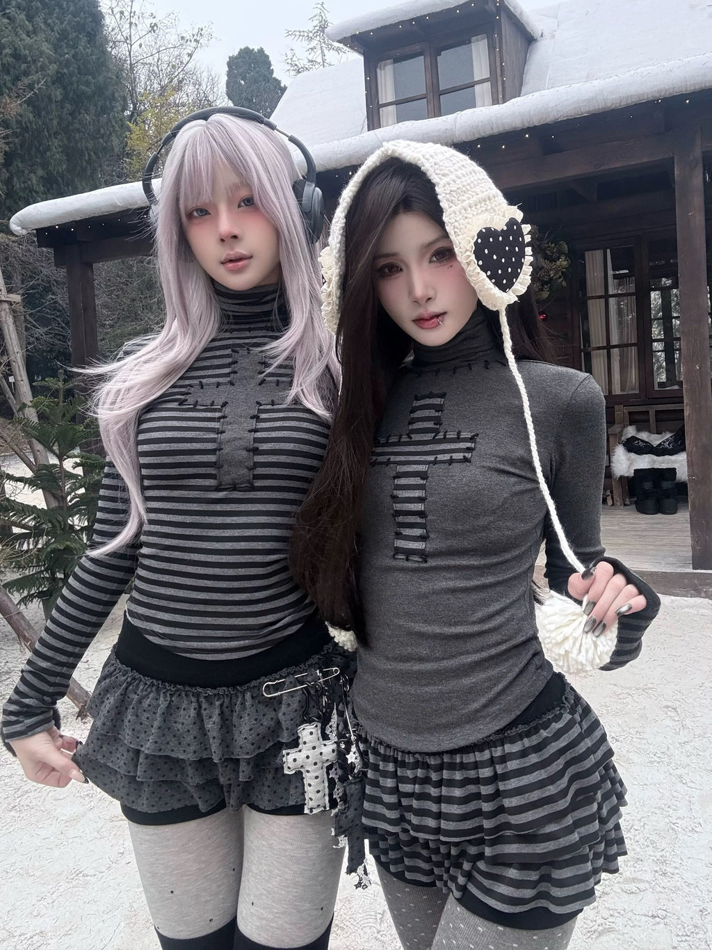 ᛝ プント・クローチェ II ストライプ タートルネック トップ