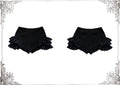 Black gothic ruffled bloomer shorts product flat lay