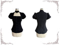 Black gothic maidcore puff sleeve top with monochrome ruffle details