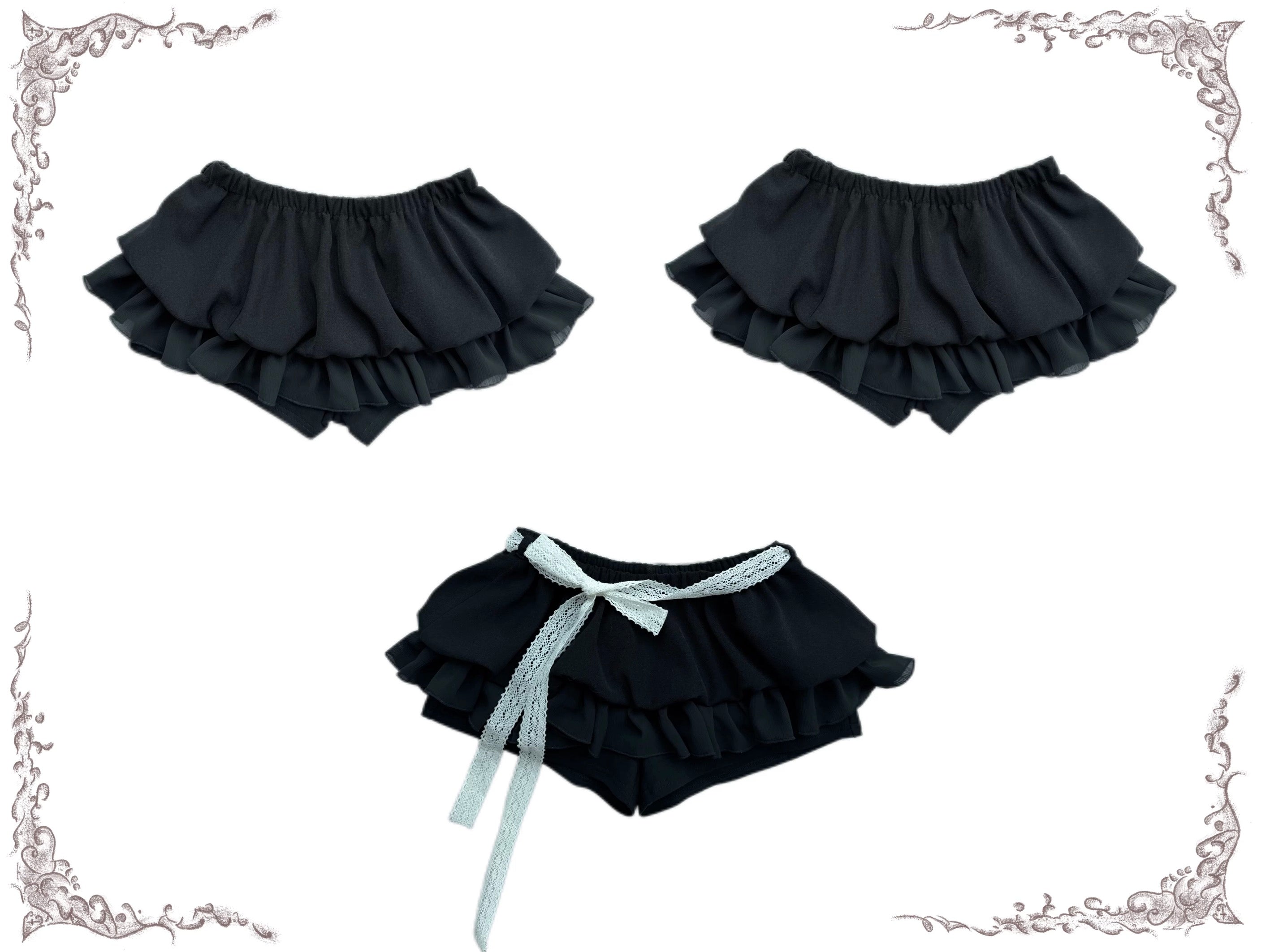 Black gothic ruffle bloomers for dark coquette and gothic lolita outfits