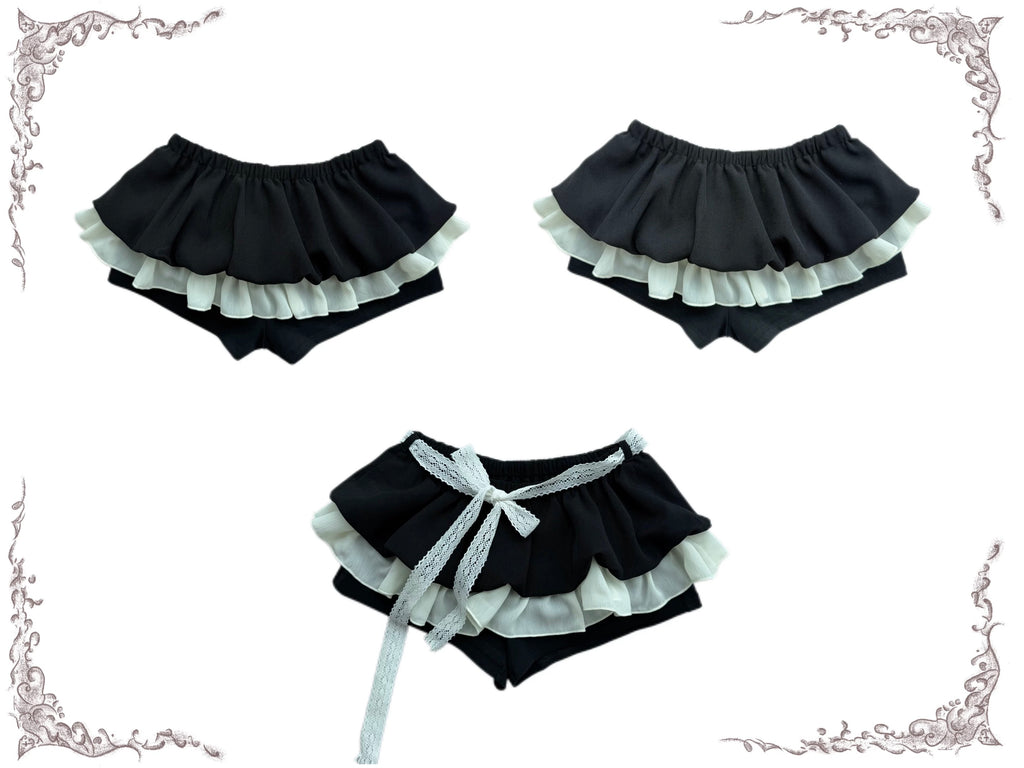 Layered gothic maid bloomers with soft ruffle trim and dark coquette aesthetic