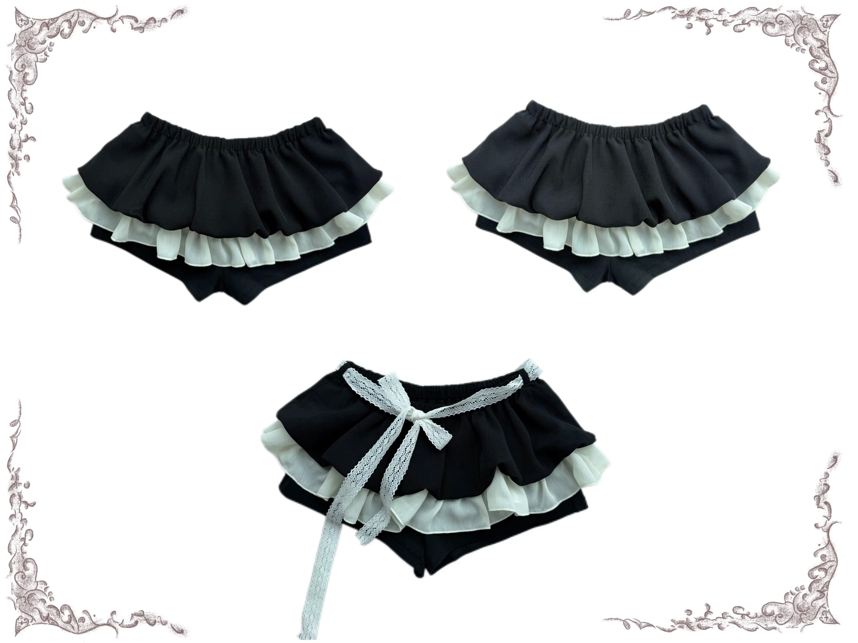 Layered gothic maid bloomers with soft ruffle trim and dark coquette aesthetic