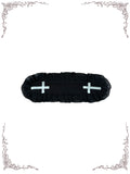 Black gothic maid headband with ruffle trim and cross detail