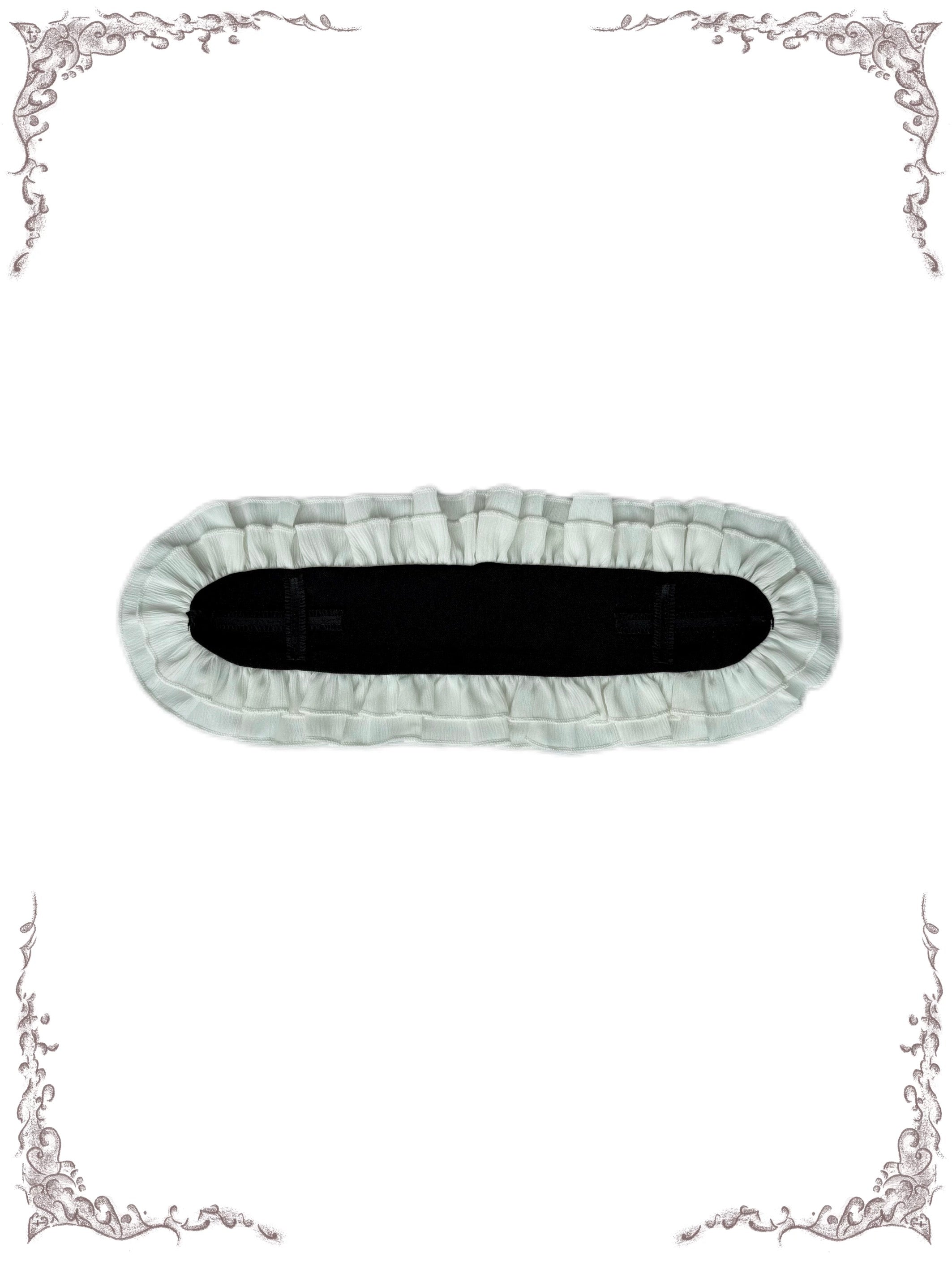 White gothic maid headband with soft ruffle trim for dark coquette styling