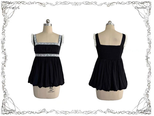 Black gothic cami top front and back product view