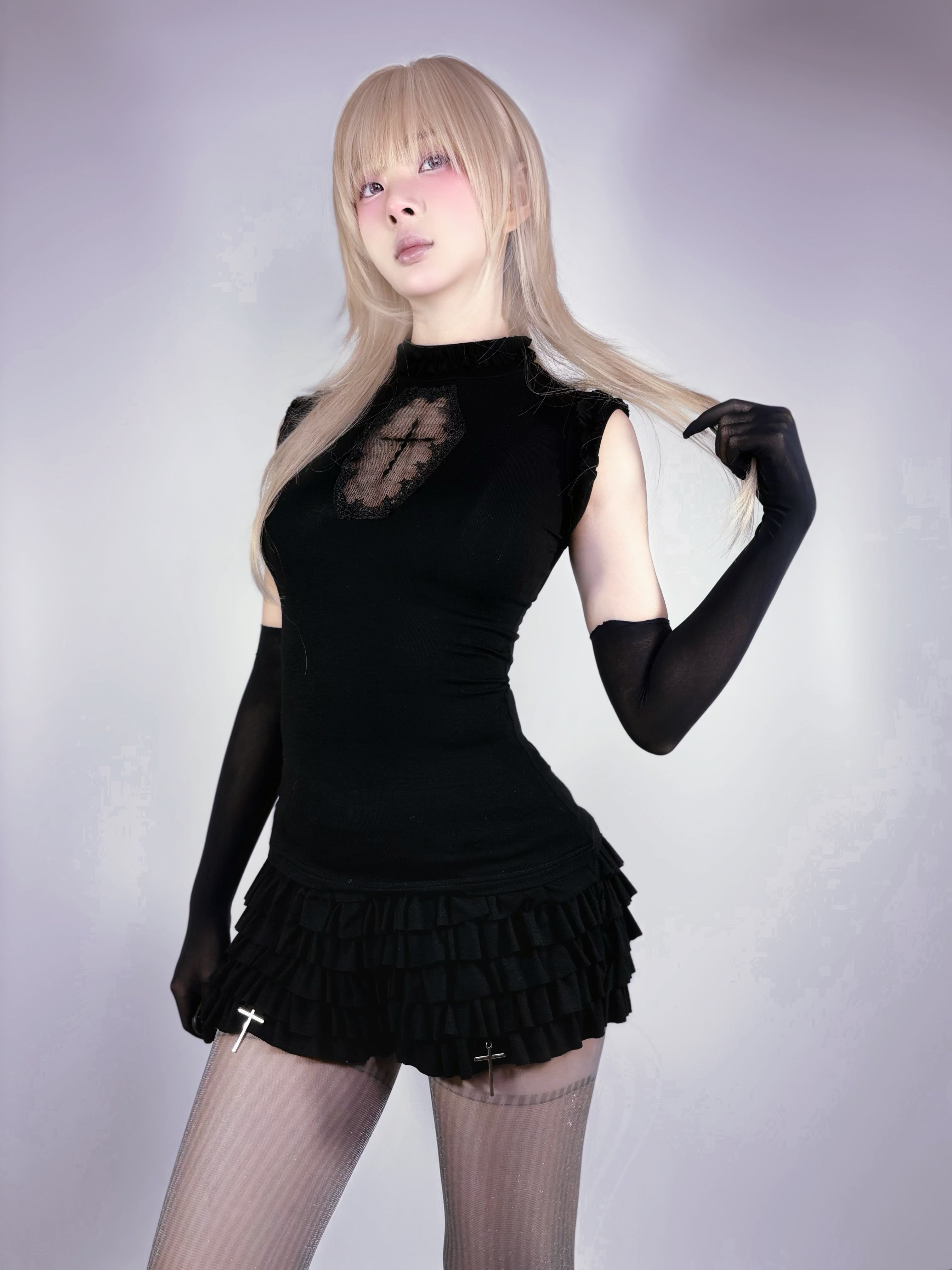 ✦ Stella Cross Cut-out Tank Top - Midnight Black