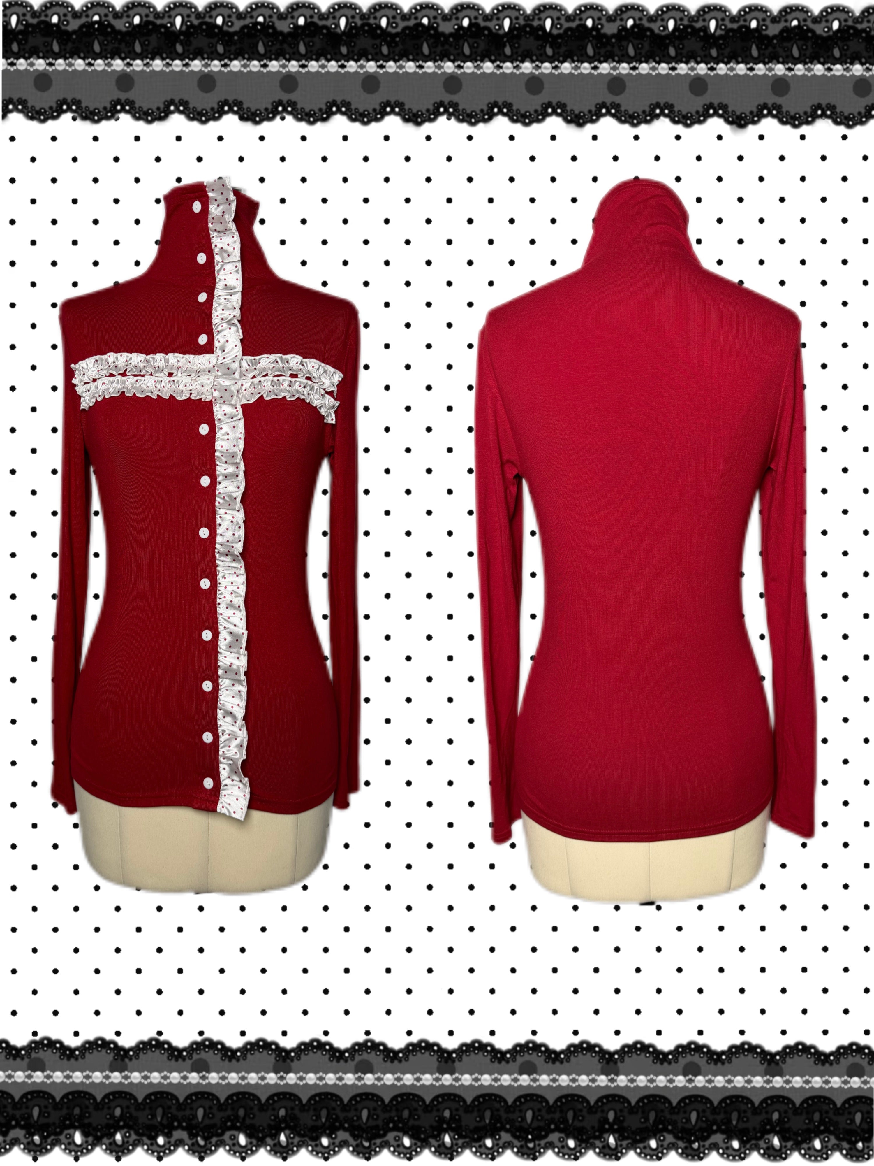 ❅ Dotty Cross Top - Christmas Red