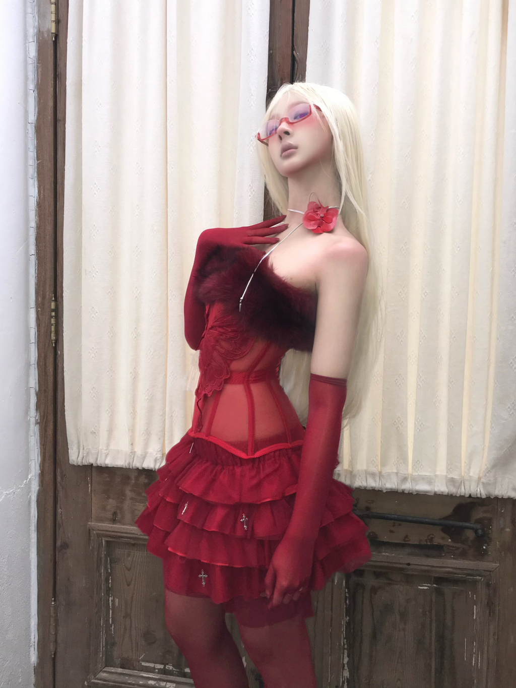 Blood Swallowtail Corset with Fur Trim-Damn Girl