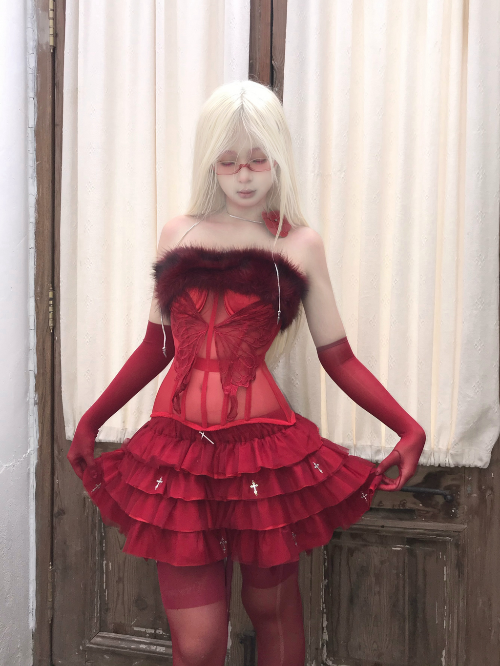Blood Swallowtail Corset with Fur Trim-Damn Girl